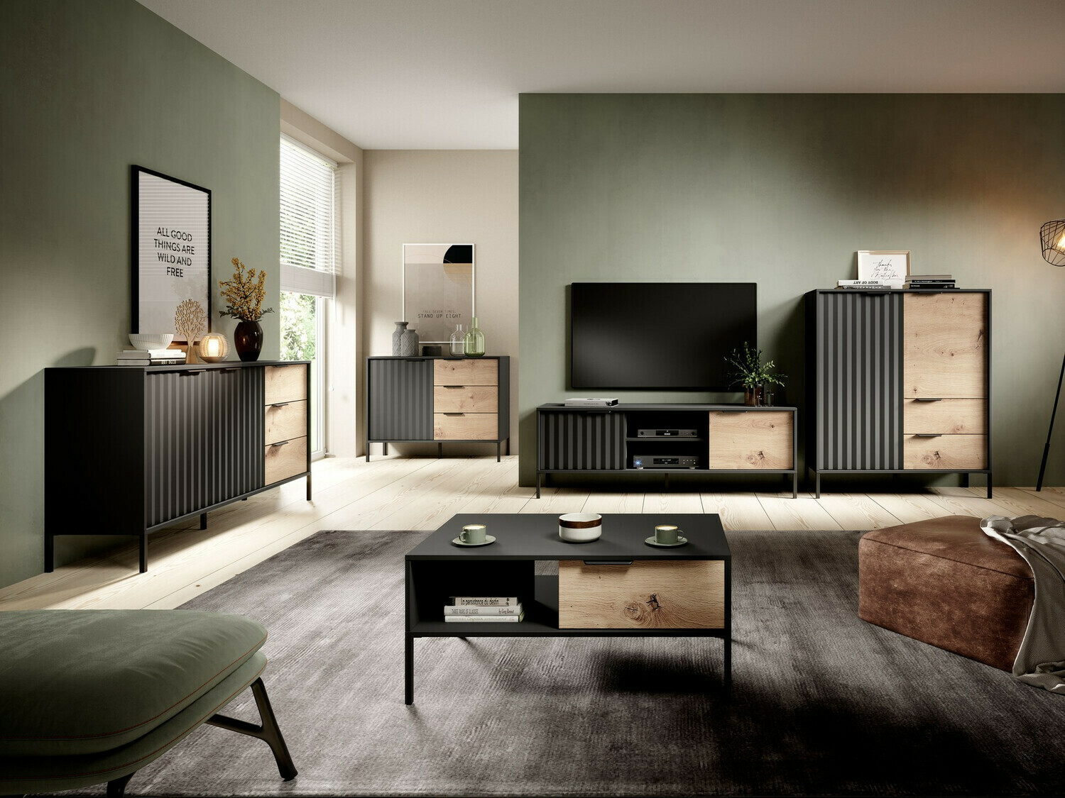 Cómoda Kingston 170 (Negro + Roble Artisan)