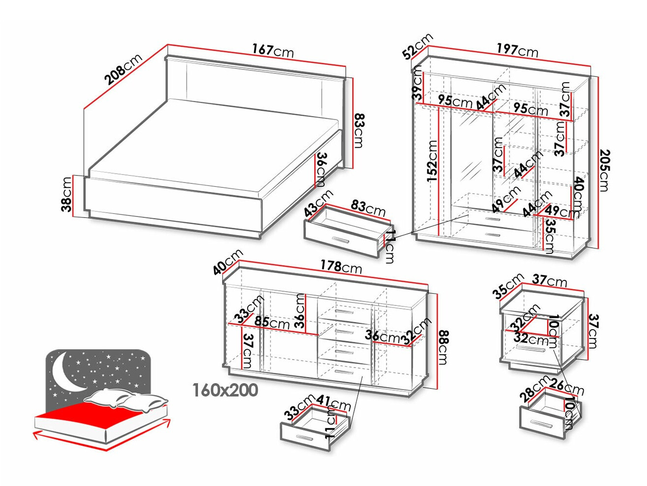 Conjunto de dormitorio Tenodeu 128