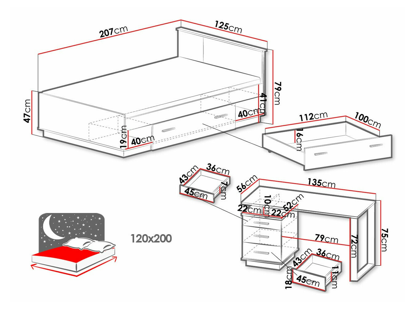 Conjunto de dormitorio Tenodeu 129