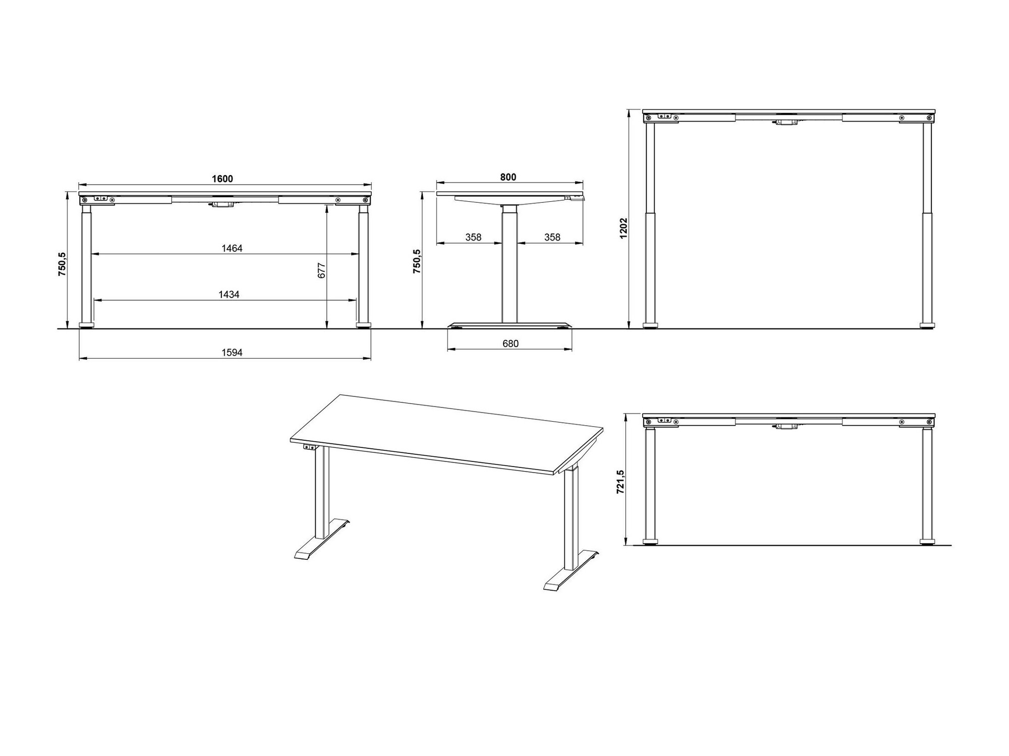 Escritorio de altura regulable Sacramento 416 (Grafito + Blanco)