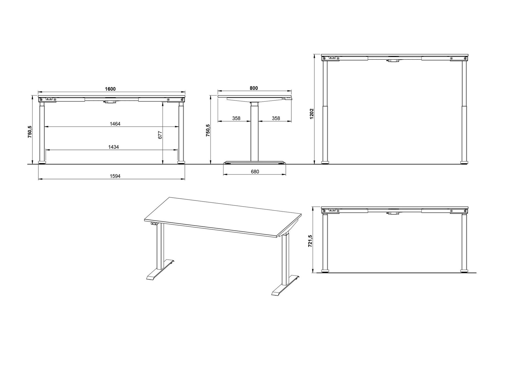 Escritorio de altura regulable Sacramento 416 (Gris + Negro)
