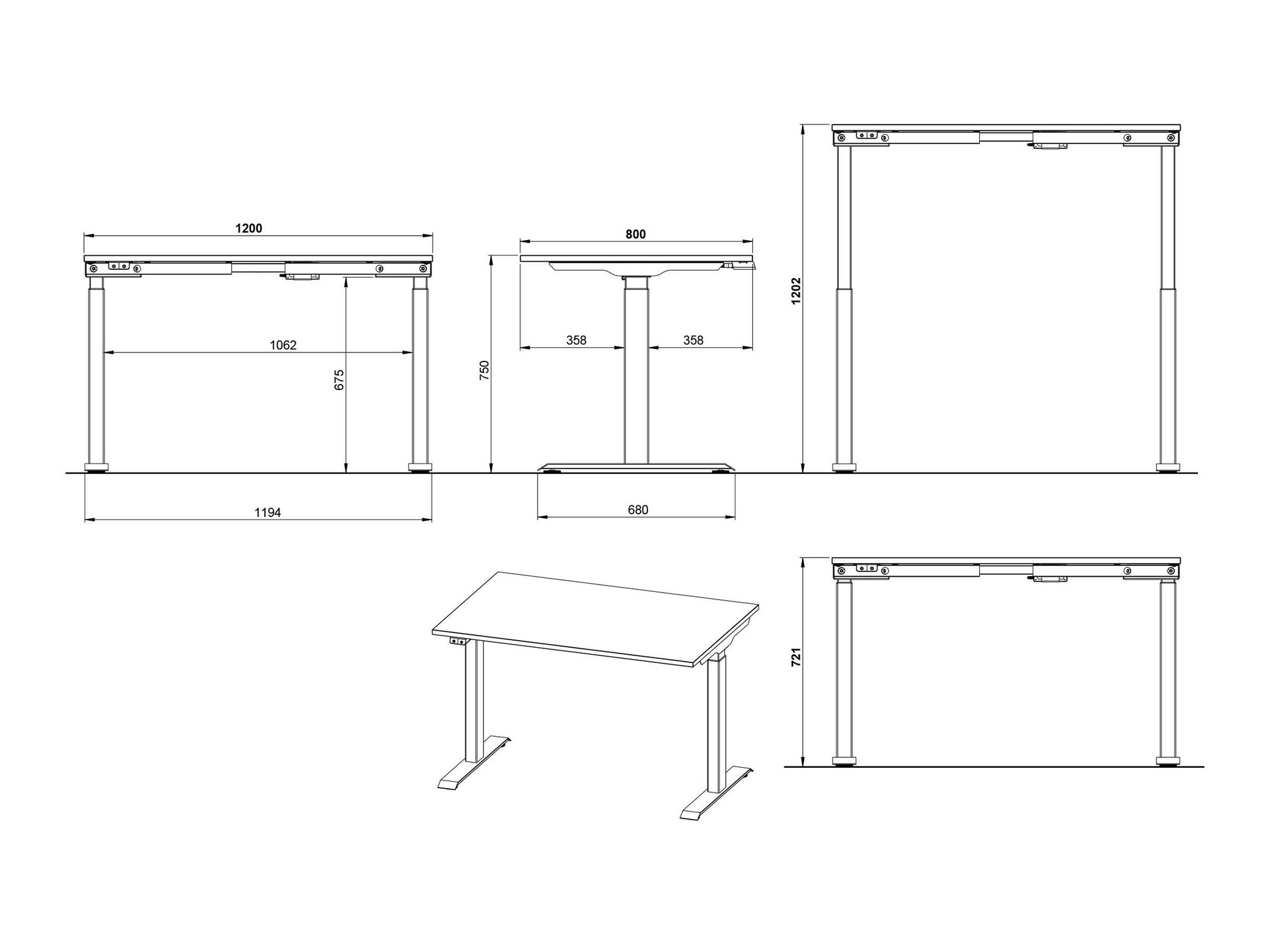 Escritorio de altura regulable Sacramento 417 (Gris + Blanco)