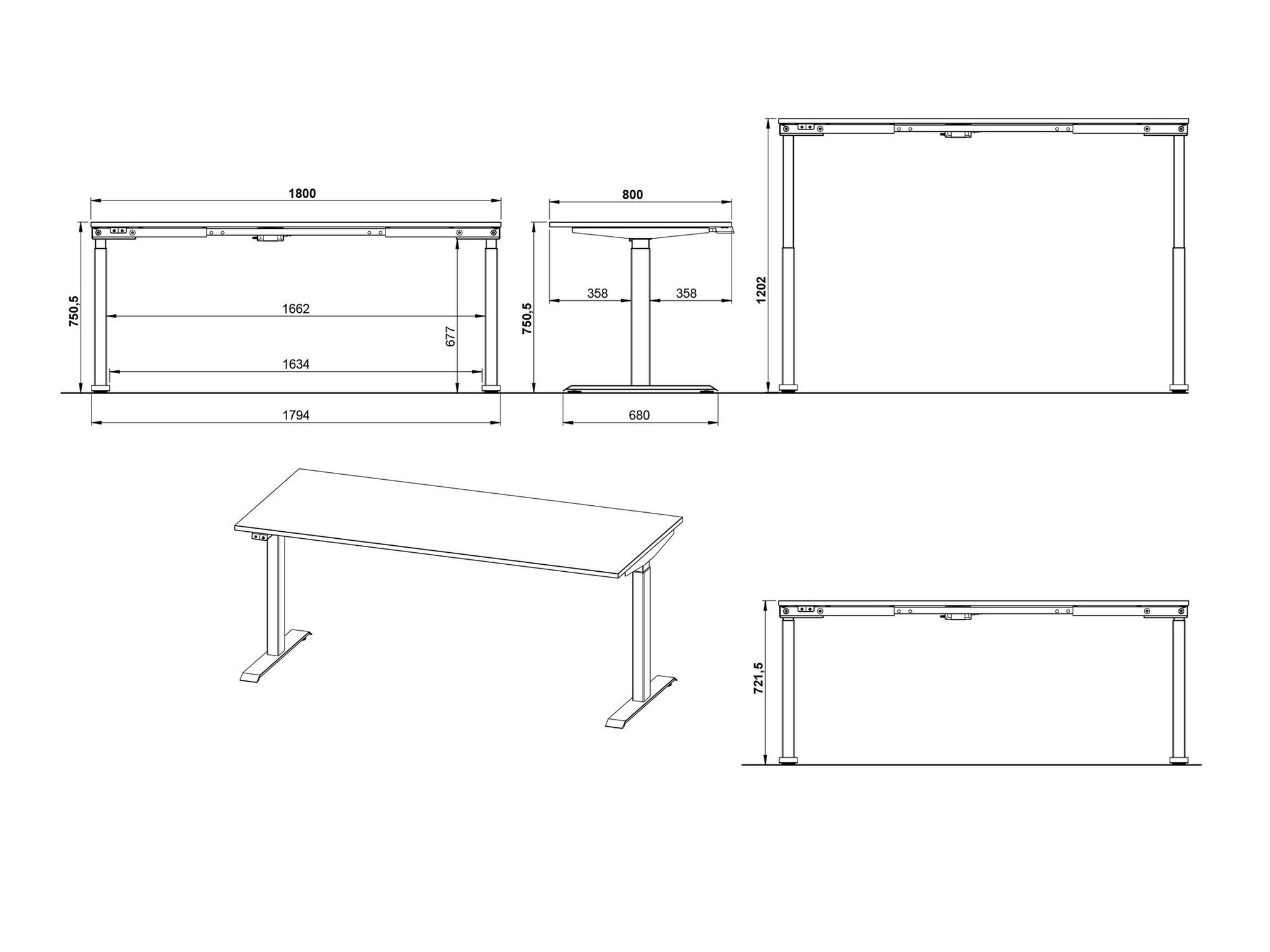 Escritorio de altura regulable Sacramento 418 (Gris + Negro)
