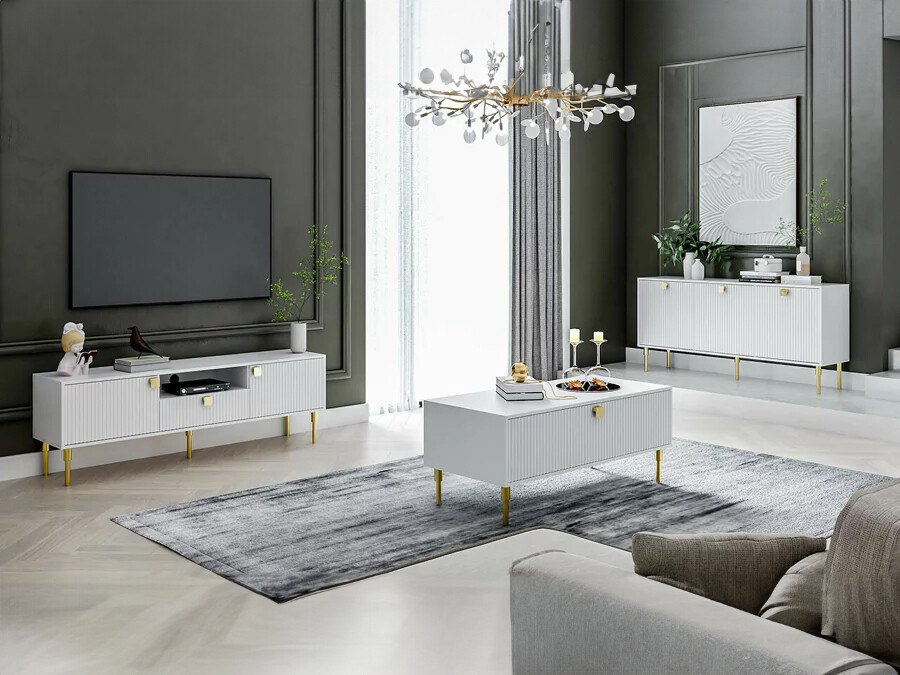 Conjunto de salón Merced 123 (Blanco + Dorado)