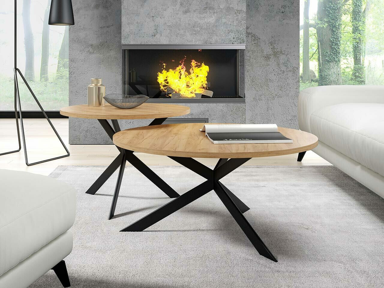 Conjunto mesa de centro Oswego 108 (Roble dorado artesanal + Negro)