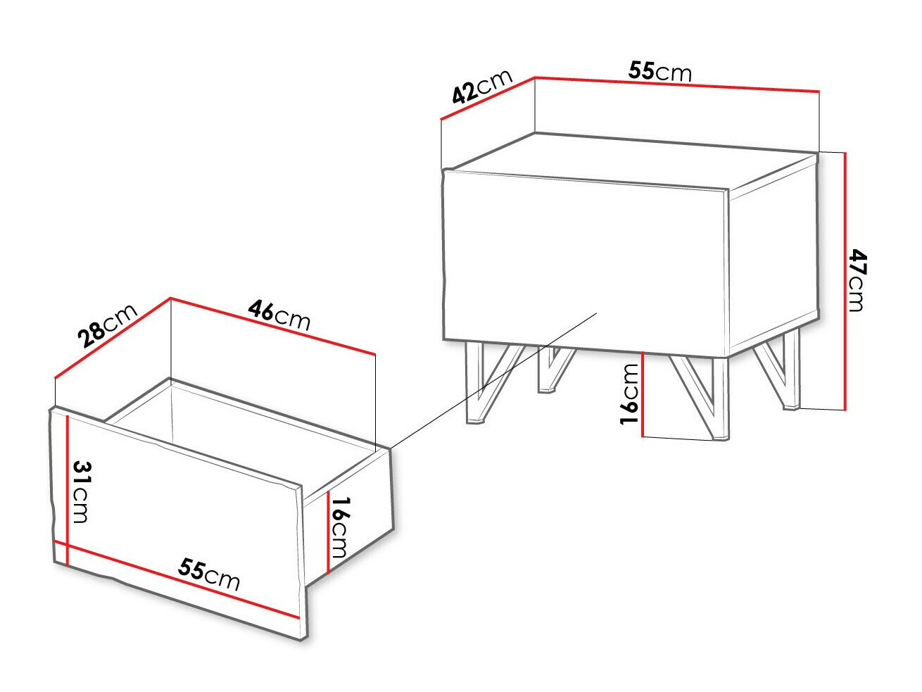 Mesilla de noche Mavmave 103 (Negro + Negro brillante)
