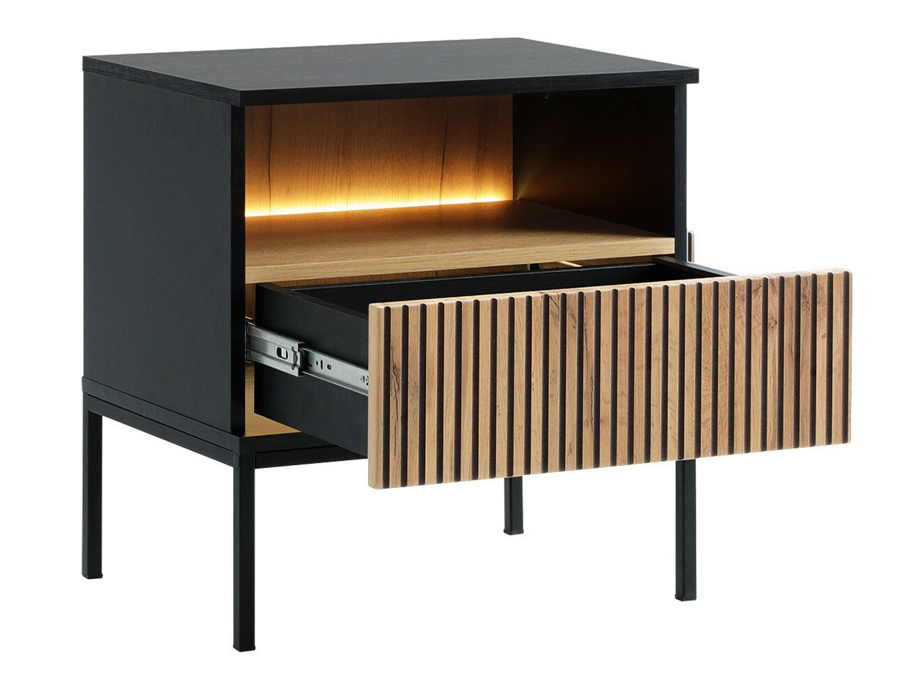 Mesilla de noche Soferi 110 (Negro + Roble wotan)