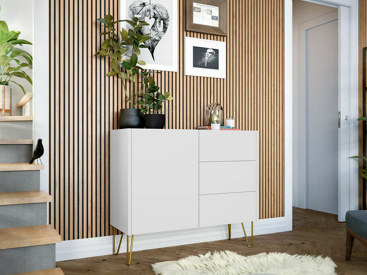 Cómoda Levdale 100 (Blanco + Mármol blanco)