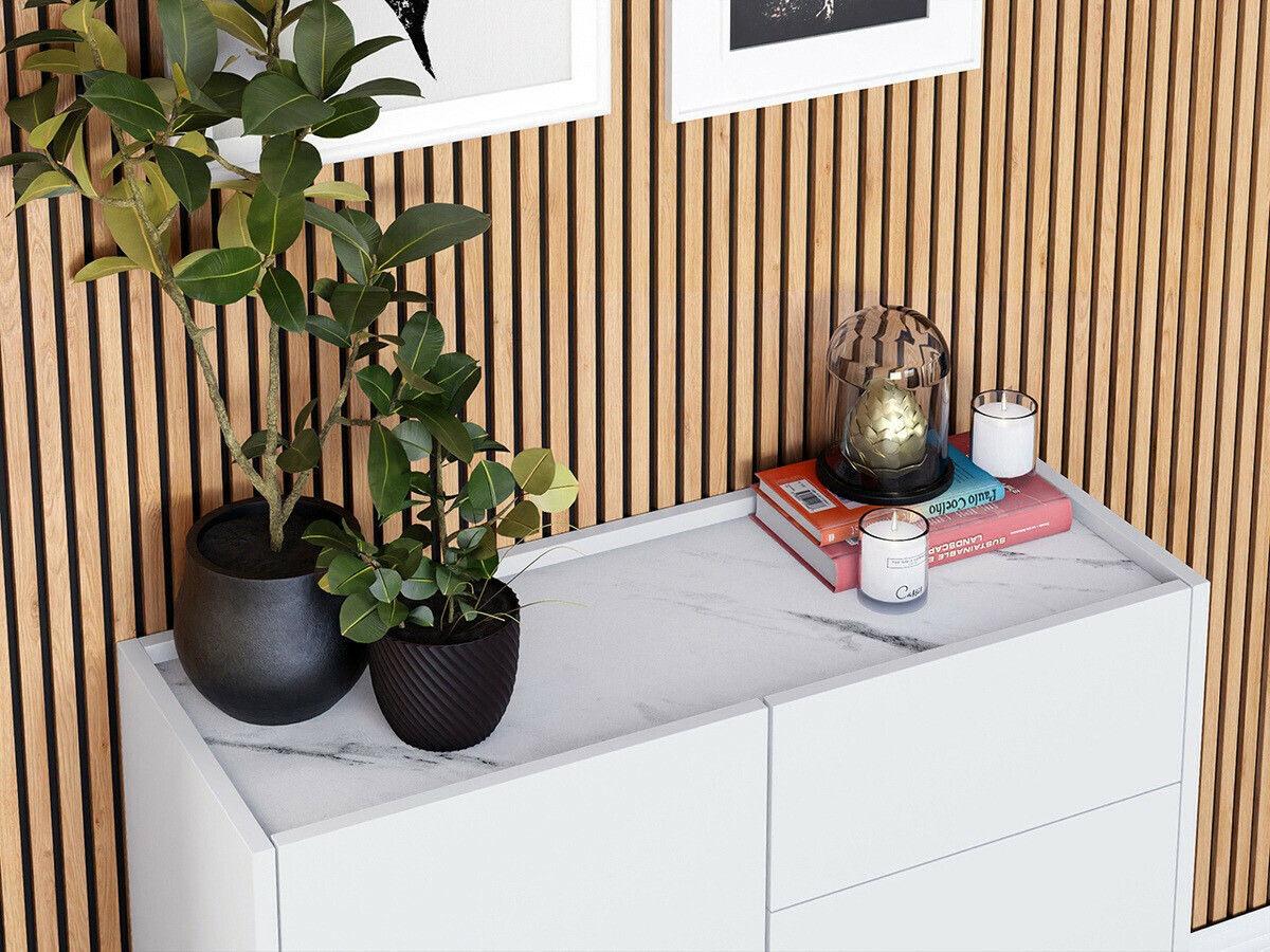 Cómoda Levdale 100 (Blanco + Mármol blanco)