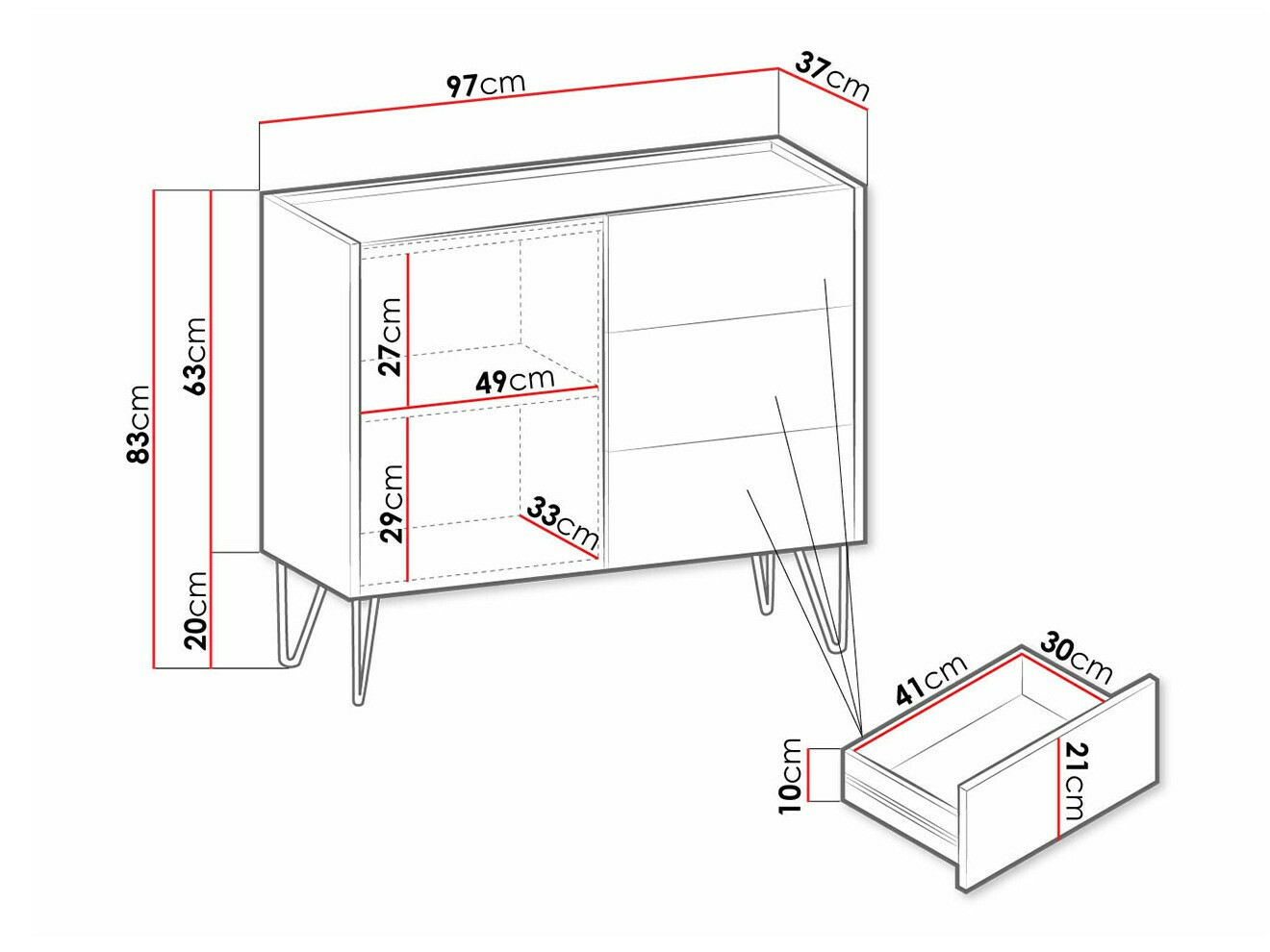 Cómoda Levdale 100 (Blanco + Mármol blanco)