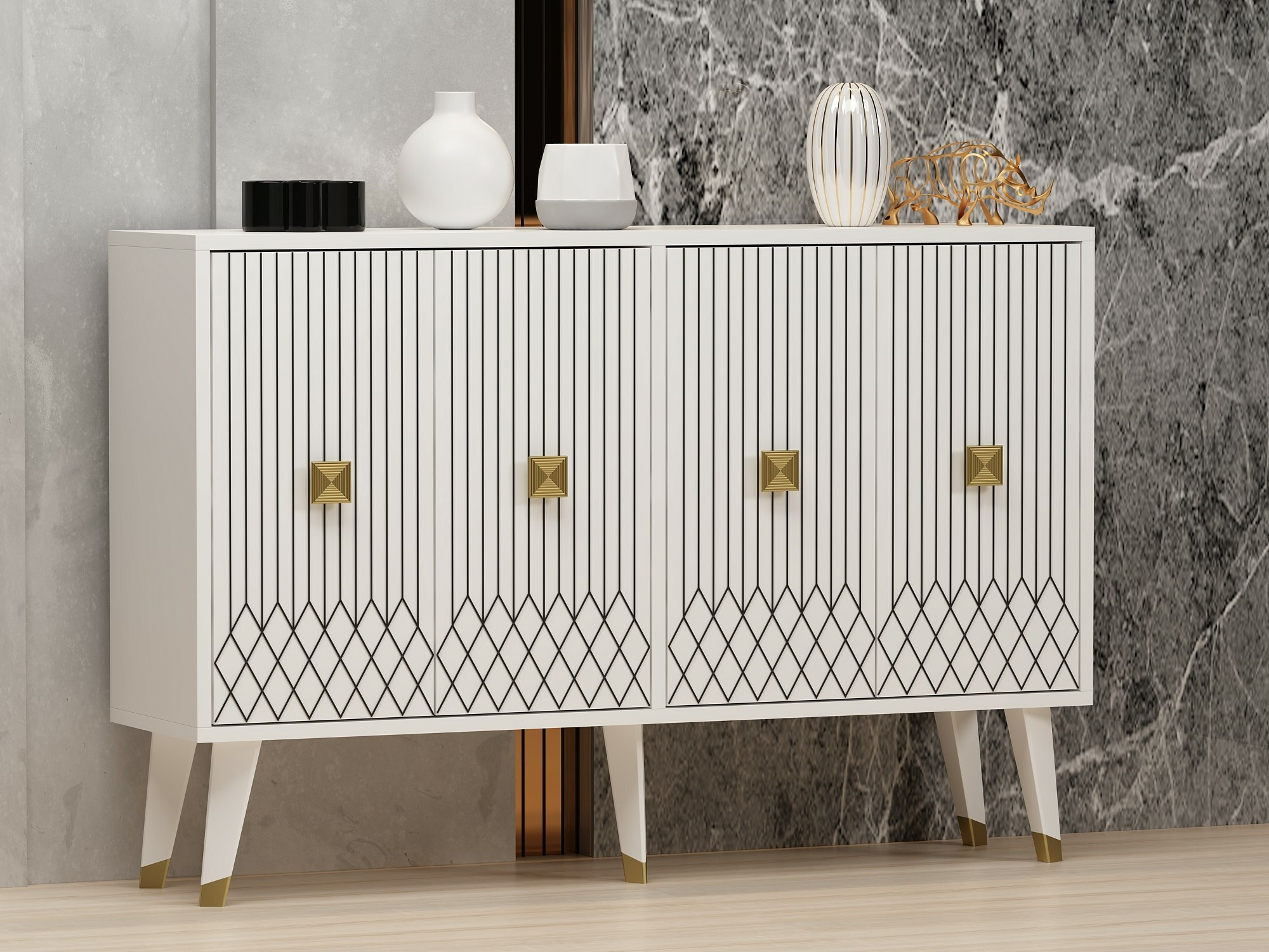 Aparador Dunliru 100 (Blanco + Dorado)