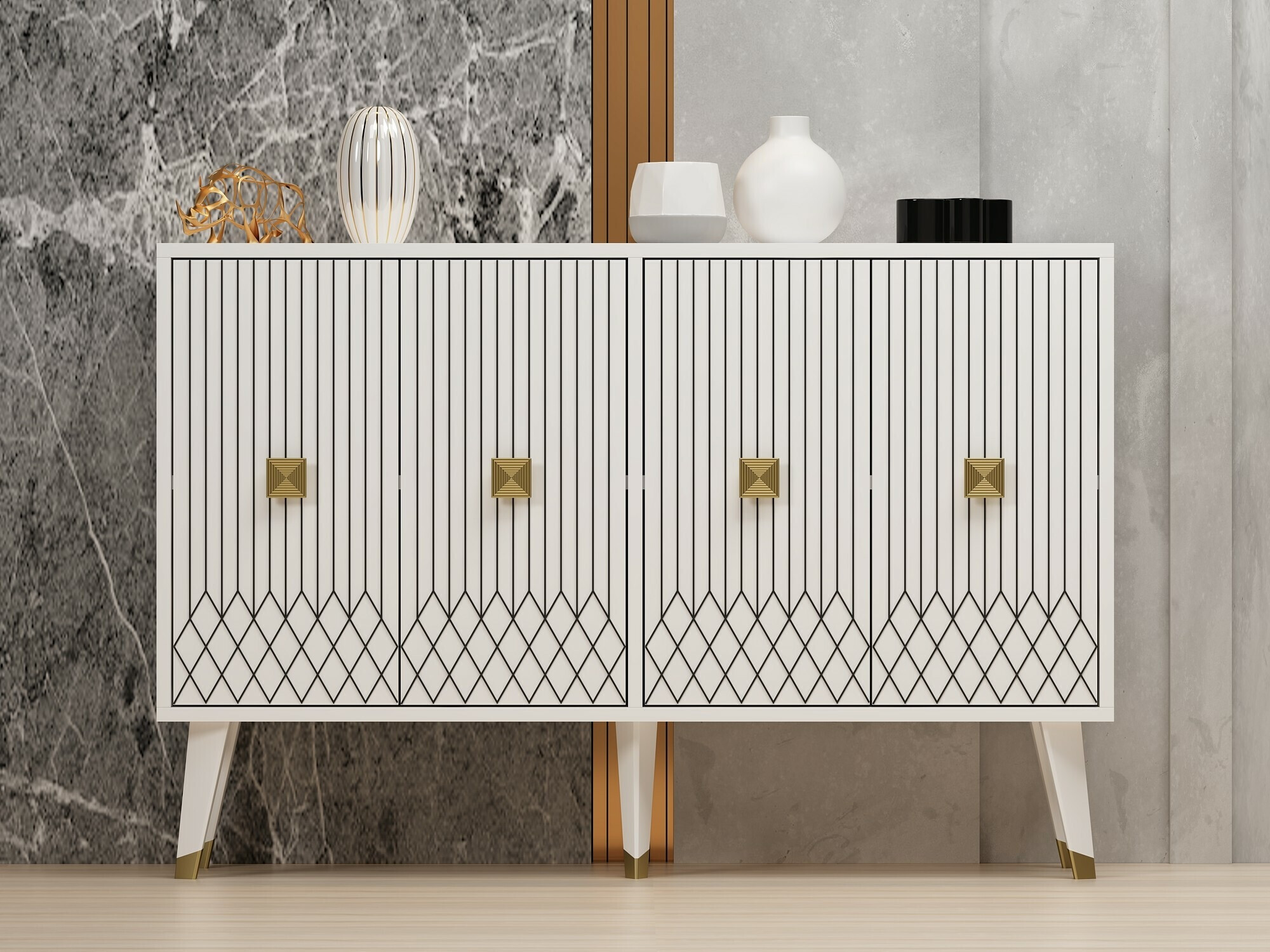 Aparador Dunliru 100 (Blanco + Dorado)