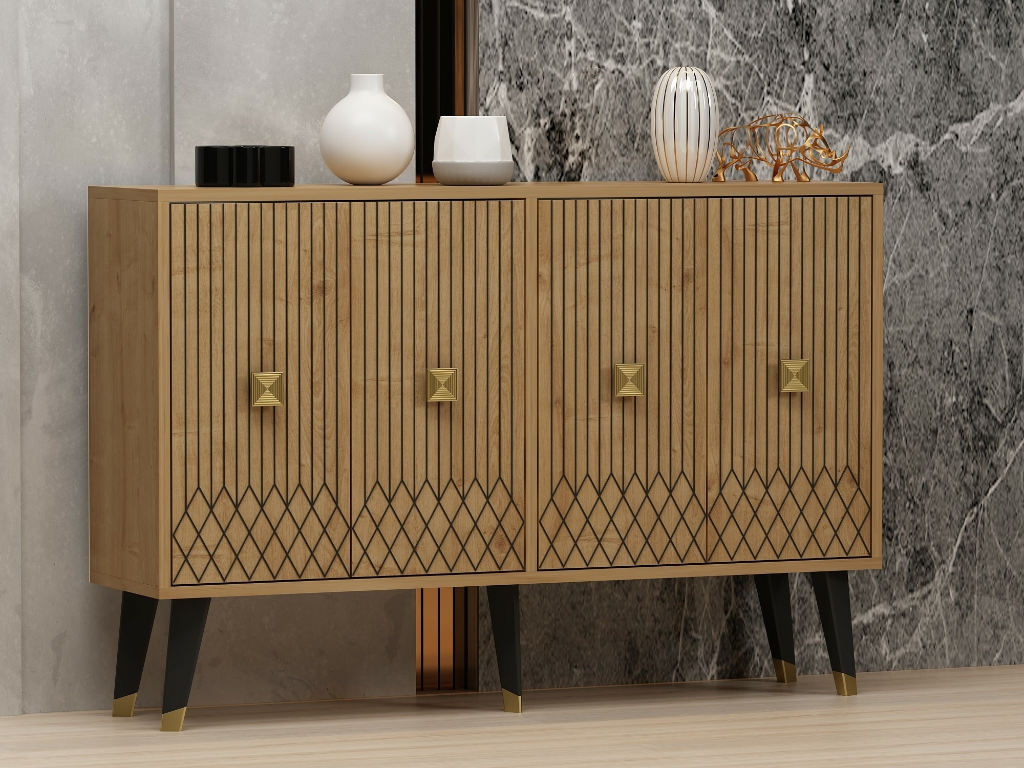 Aparador Dunliru 100 (Roble + Dorado)