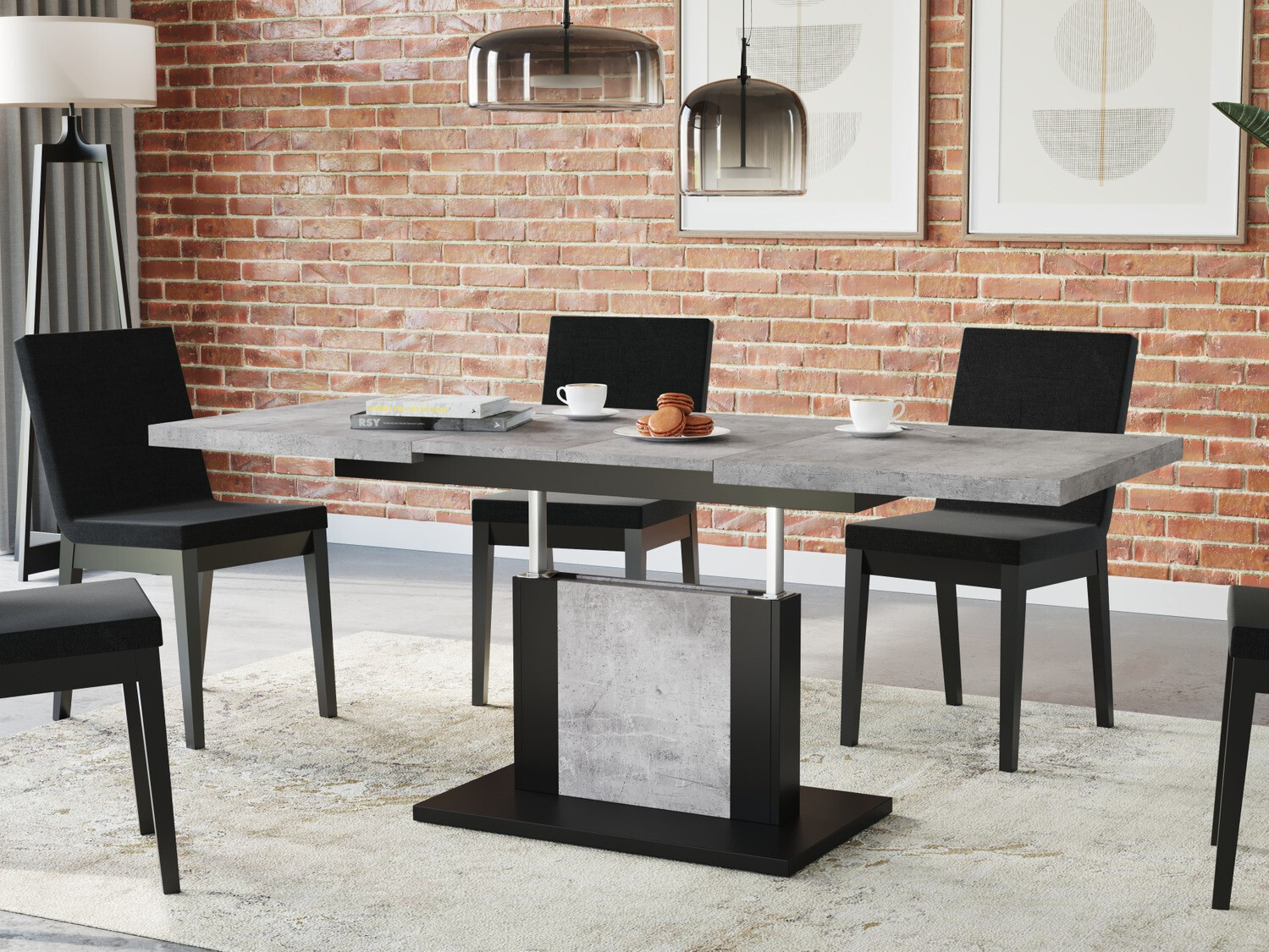 Mesa de centro convertible Glendale 103 (Hormigón + Negro)