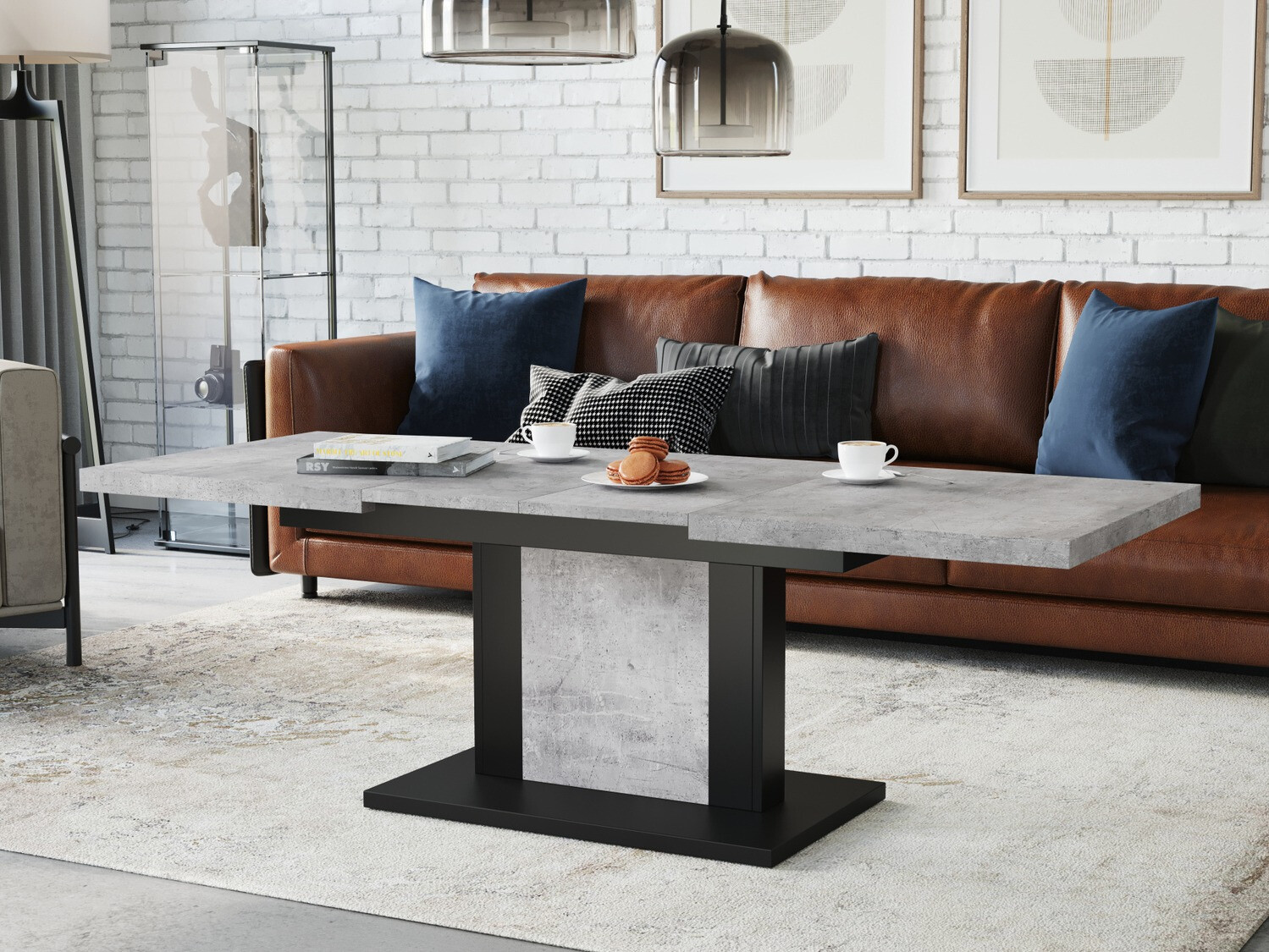 Mesa de centro convertible Glendale 103 (Hormigón + Negro)