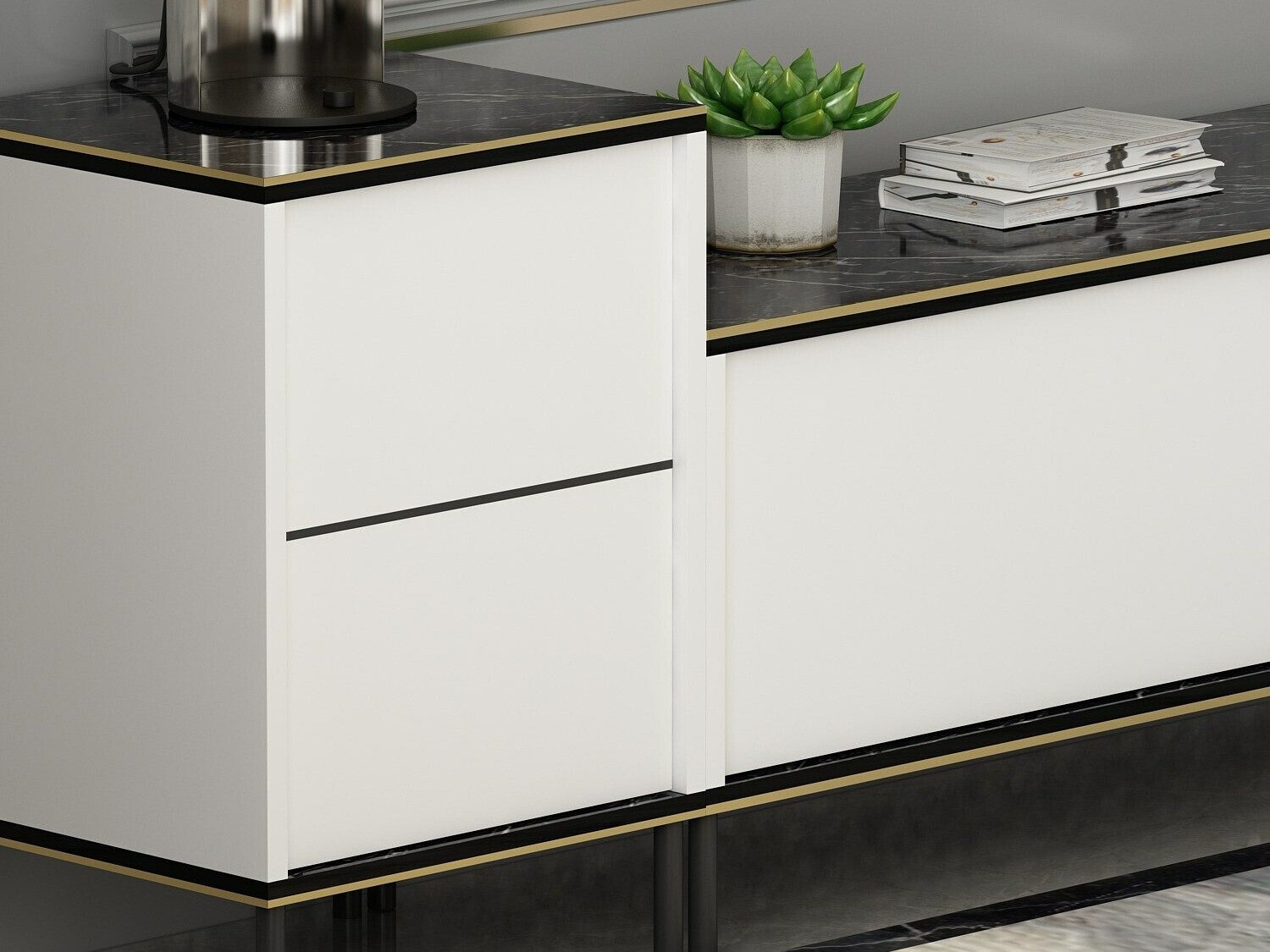 Mueble TV Kailua 1707 (Blanco + Mármol negro)