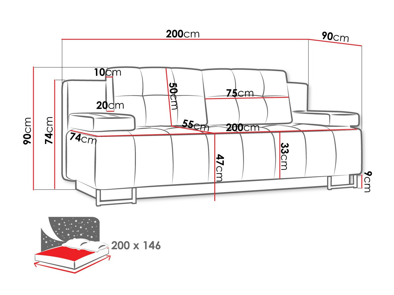 Sofá-cama Columbus 151 (Lux 05)