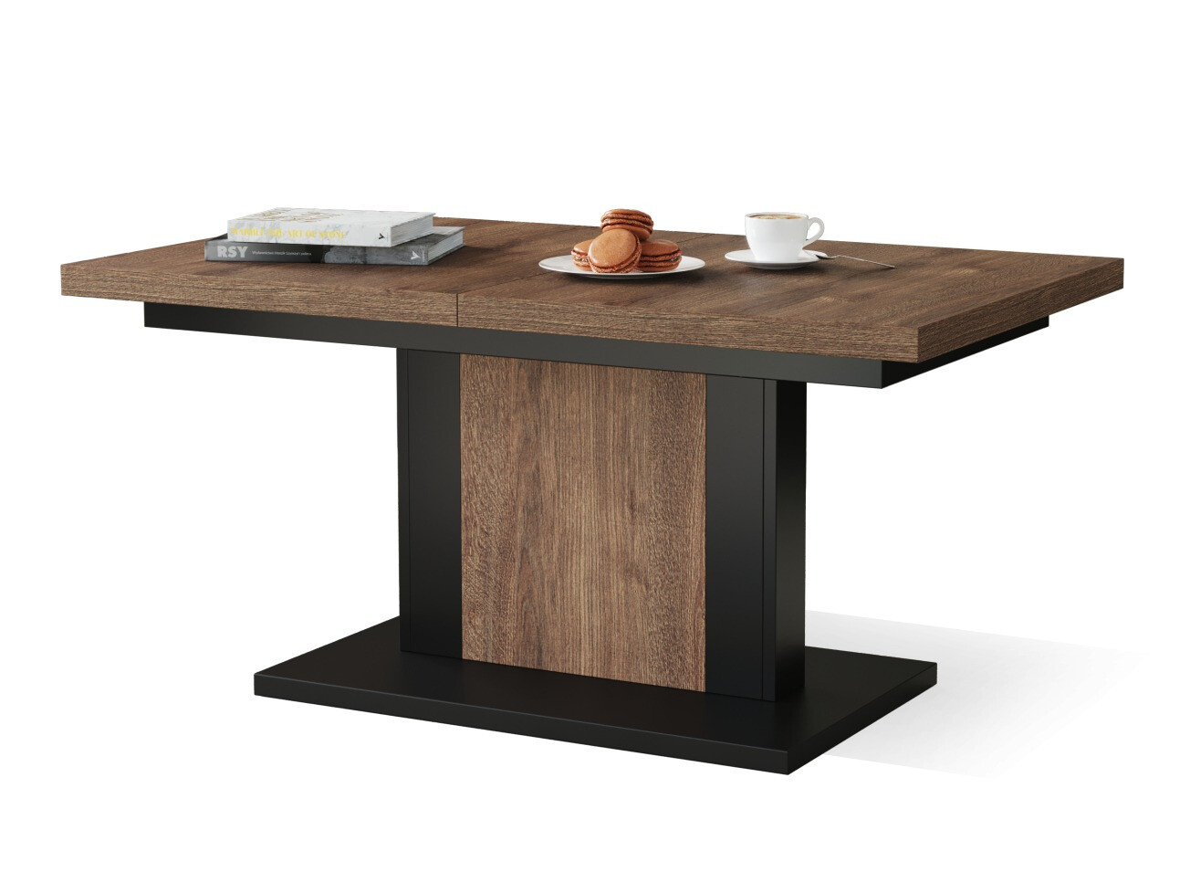 Transforming mesa de centro Glendale 103 (Roble oscuro + Negro)