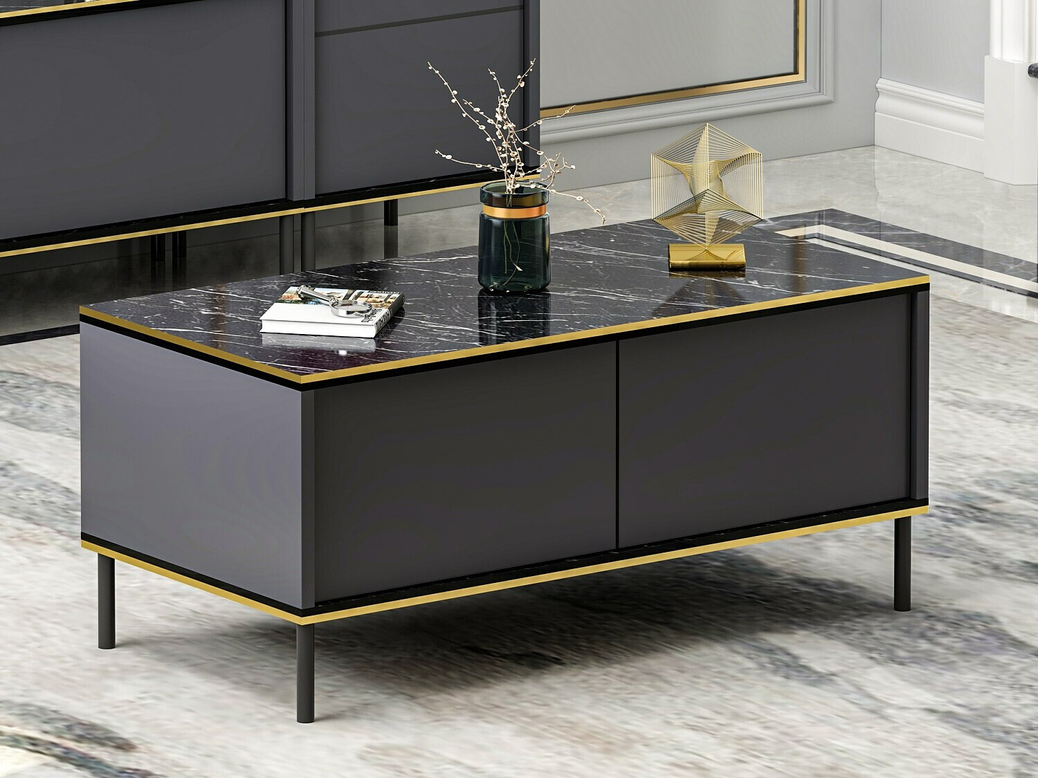 Mesa de centro Kailua 1717 (Antracita + Mármol negro)