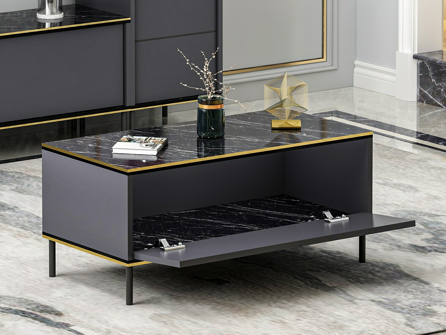 Mesa de centro Kailua 1717 (Antracita + Mármol negro)