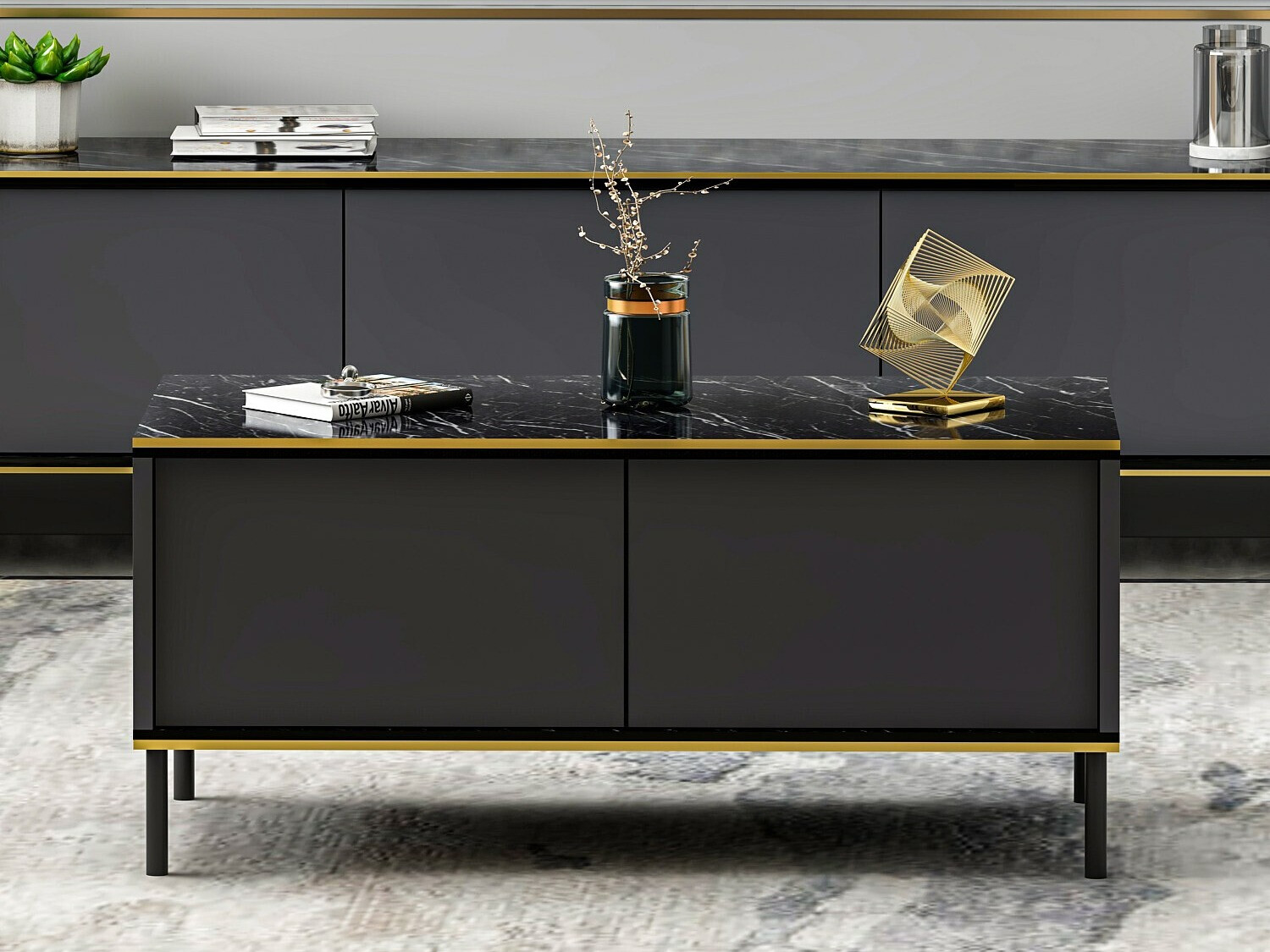 Mesa de centro Kailua 1717 (Antracita + Mármol negro)