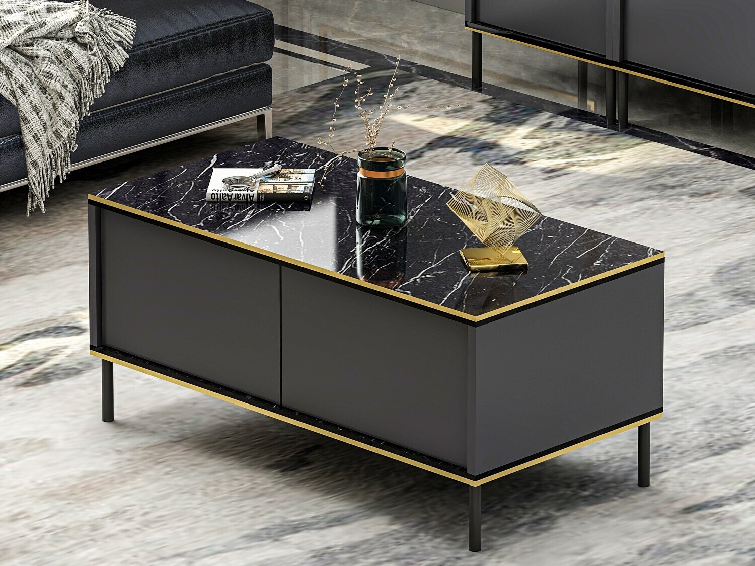 Mesa de centro Kailua 1717 (Antracita + Mármol negro)