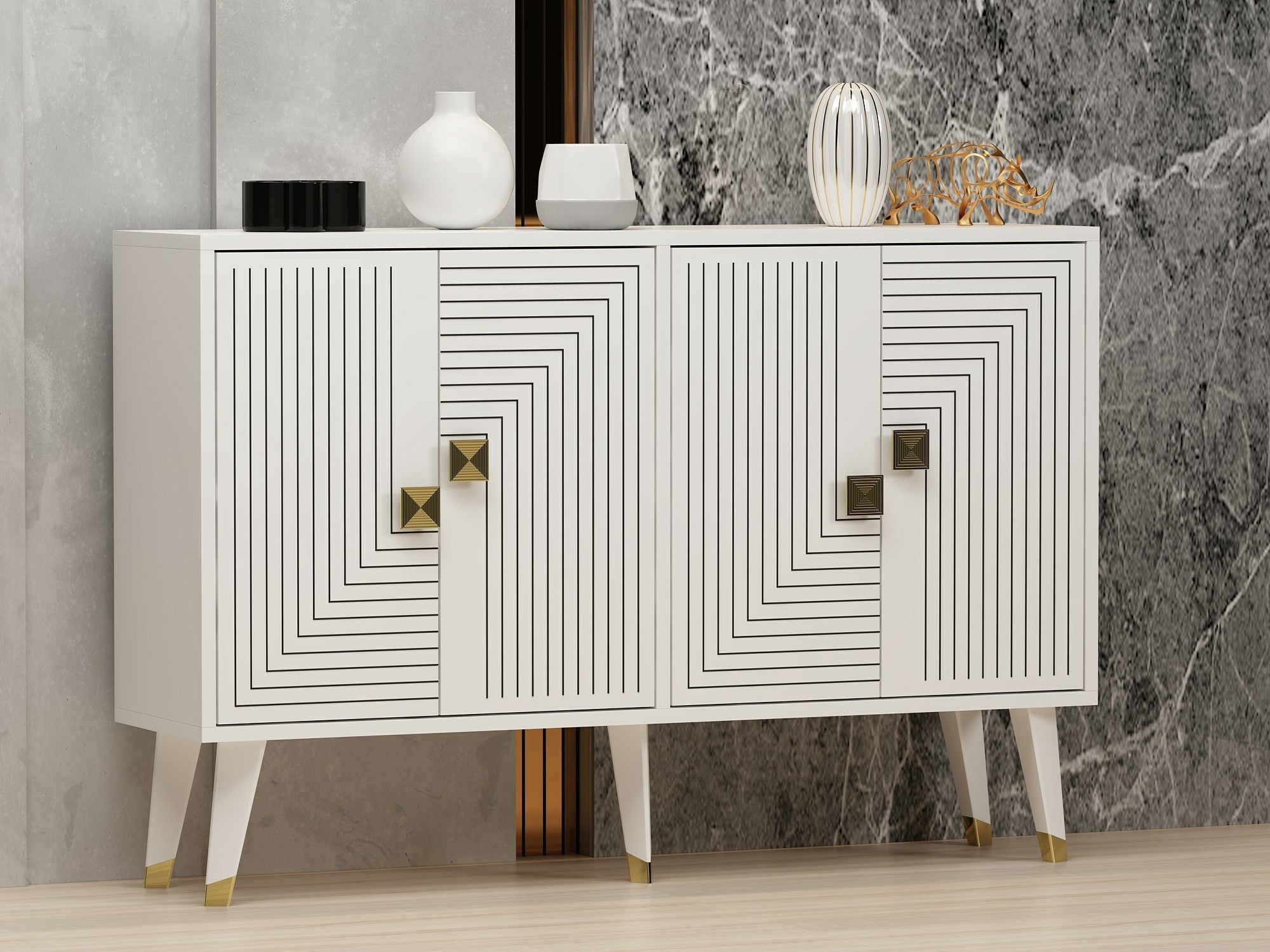 Aparador Dunliru 105 (Blanco + Dorado)