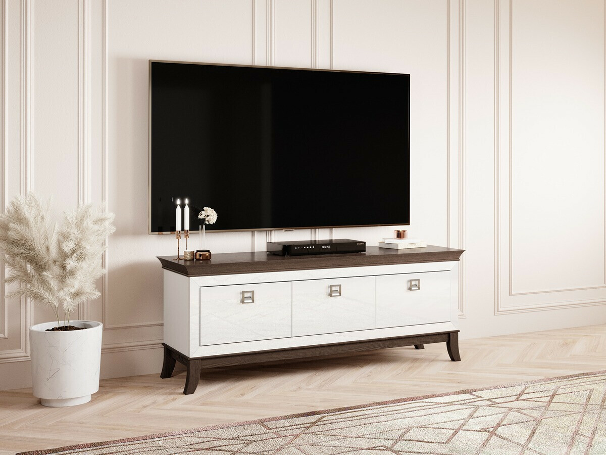 Mueble TV Austin BA102 (Blanco brillante + Roble oscuro)