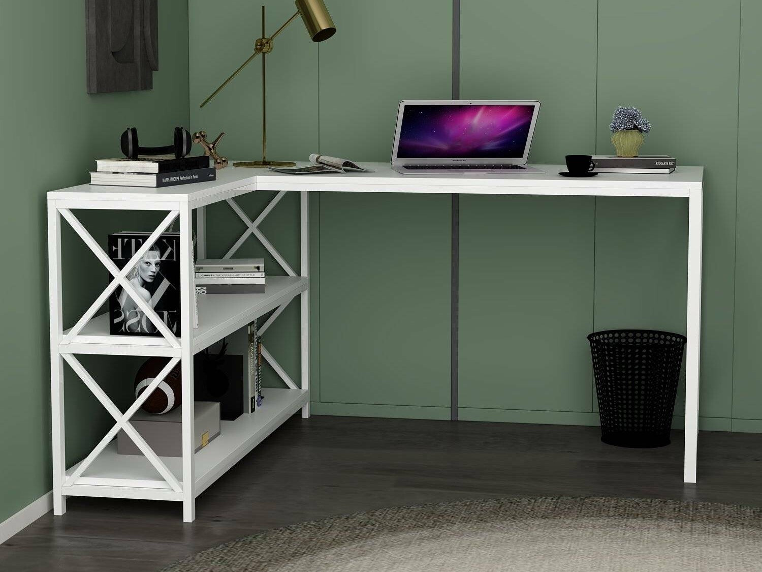 Mesa de ordenador esquinera Kailua 1734 (Blanco)