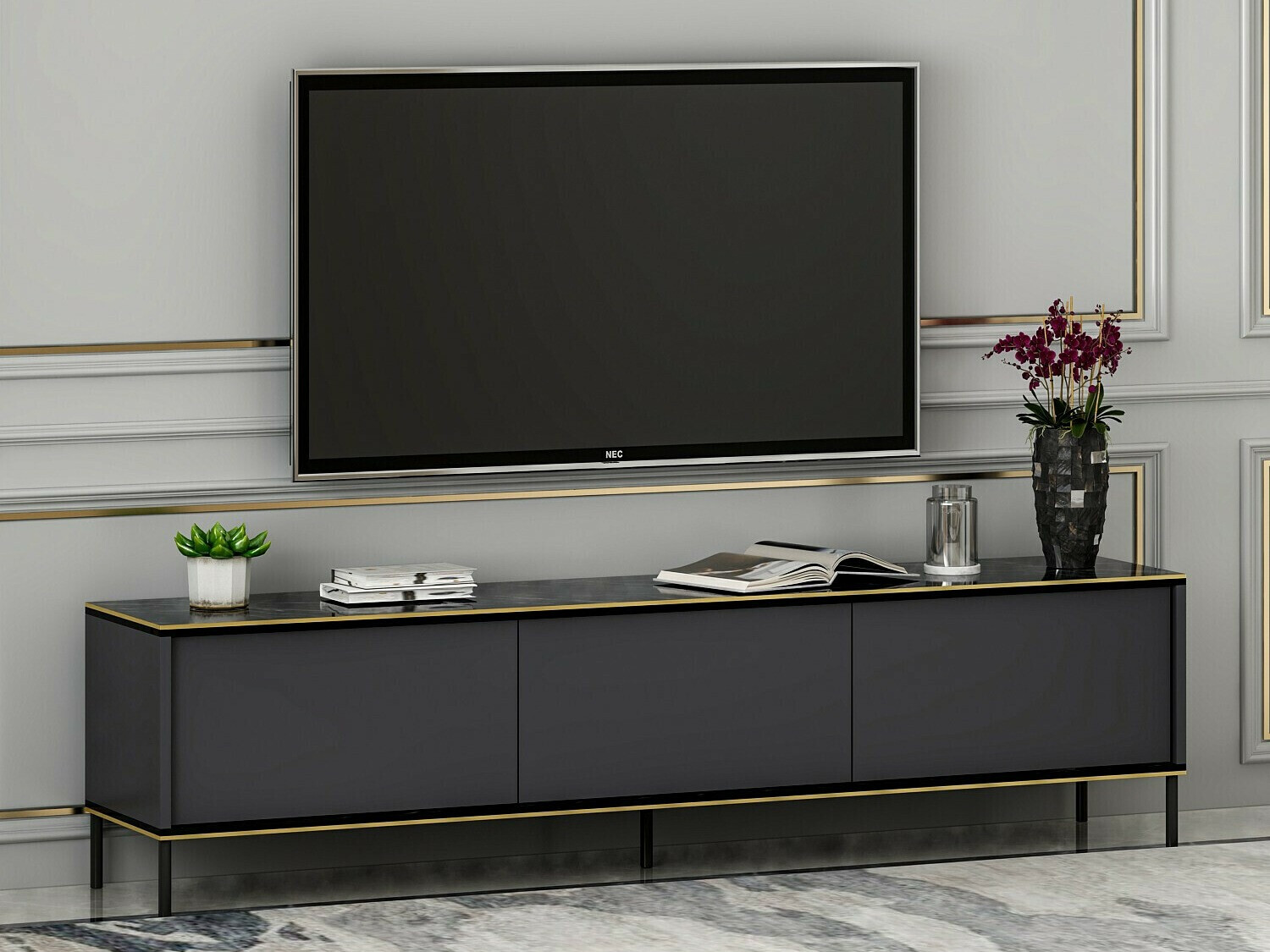 Mueble TV Kailua 1711 (Antracita + Mármol negro)