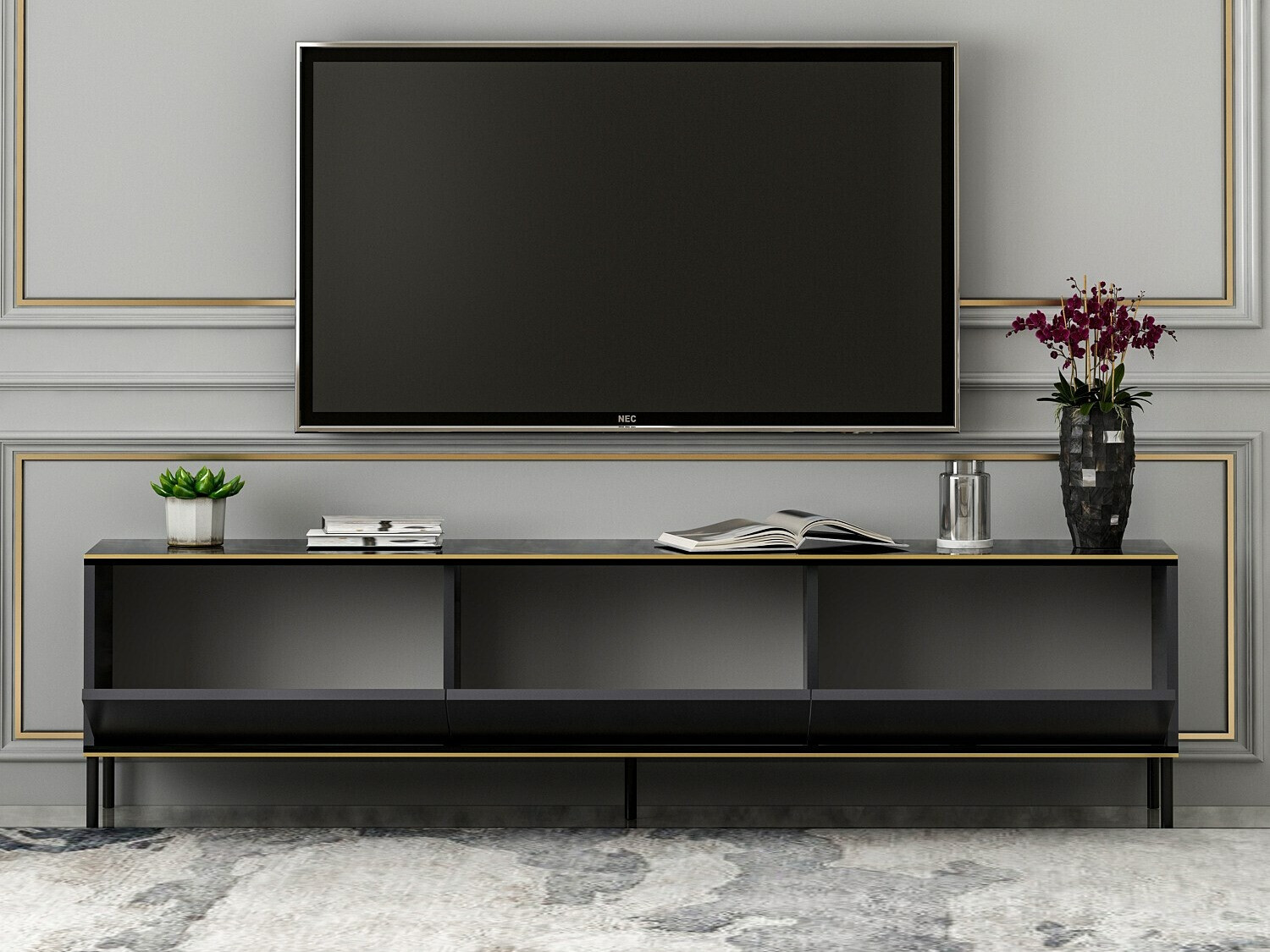 Mueble TV Kailua 1711 (Antracita + Mármol negro)