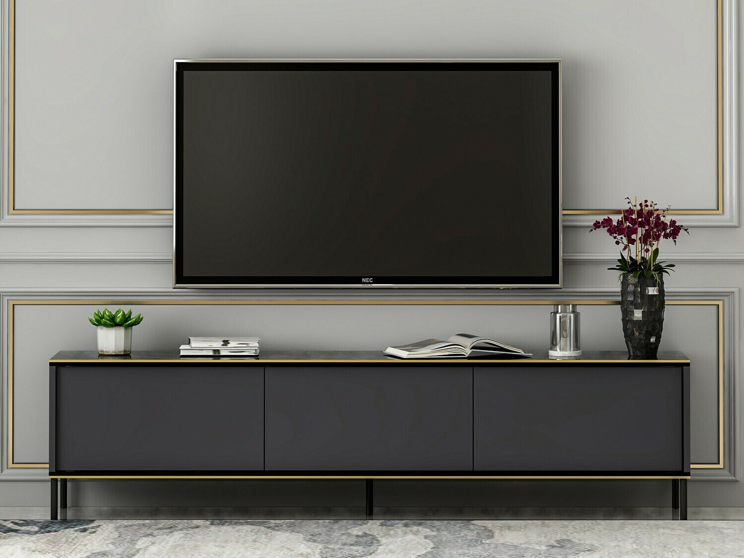 Mueble TV Kailua 1711 (Antracita + Mármol negro)