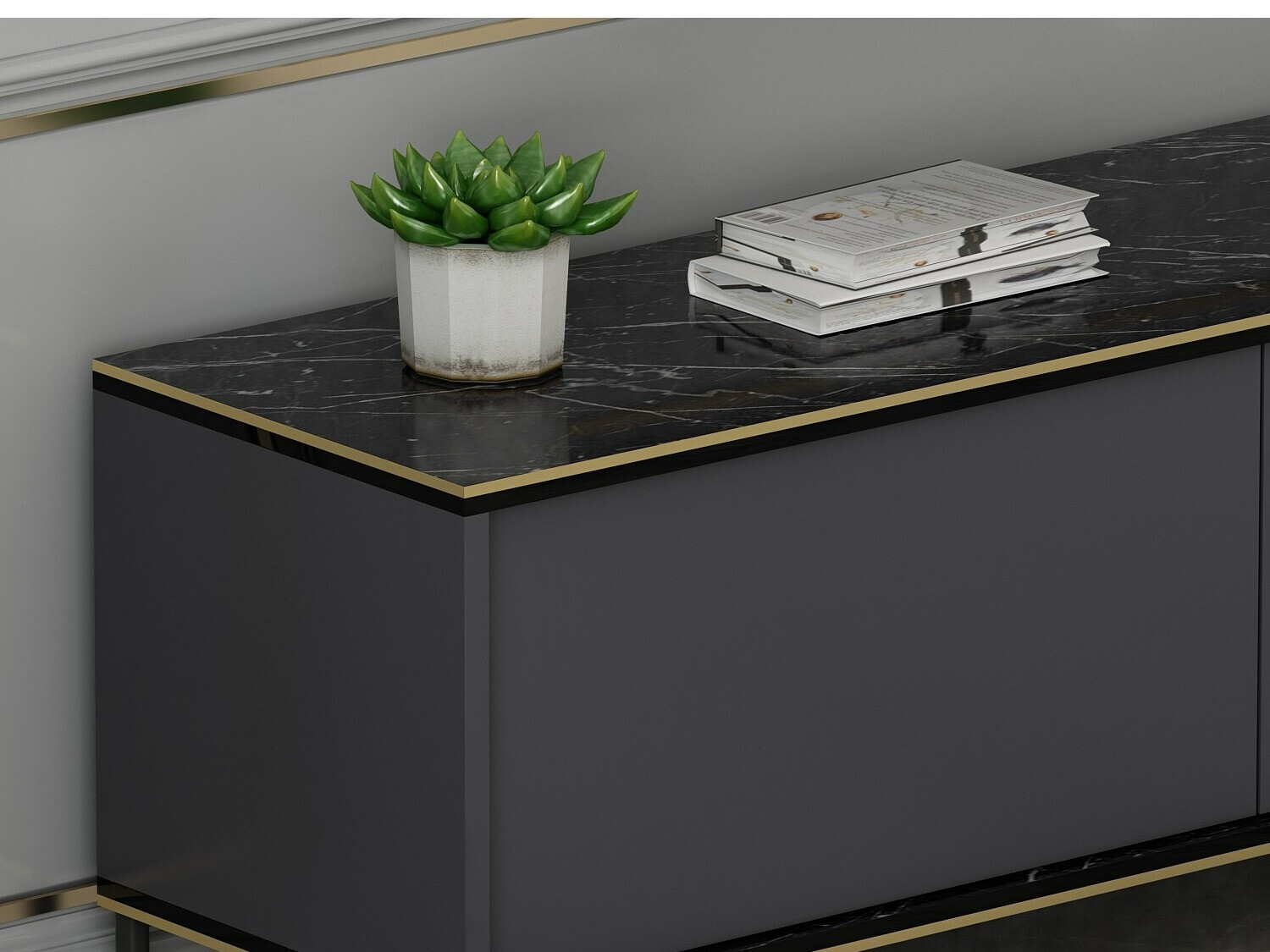 Mueble TV Kailua 1711 (Antracita + Mármol negro)