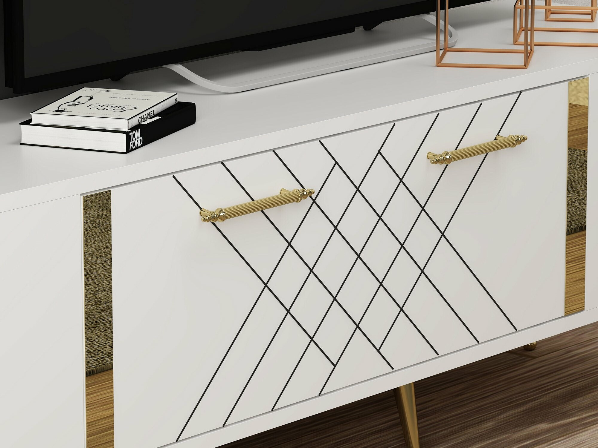 Mueble TV Kailua 269 (Blanco + Dorado)