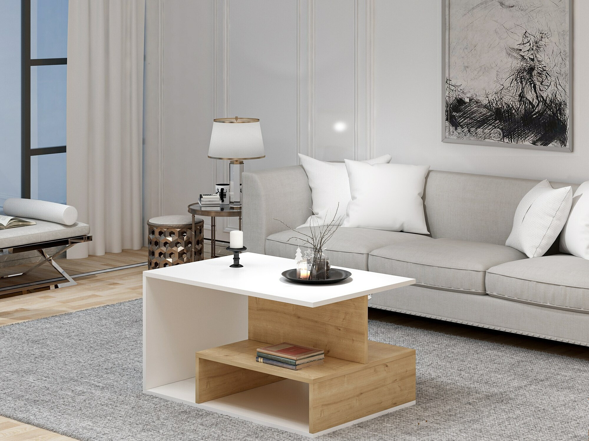 Mesa de centro Kailua 1810 (Blanco + Roble)