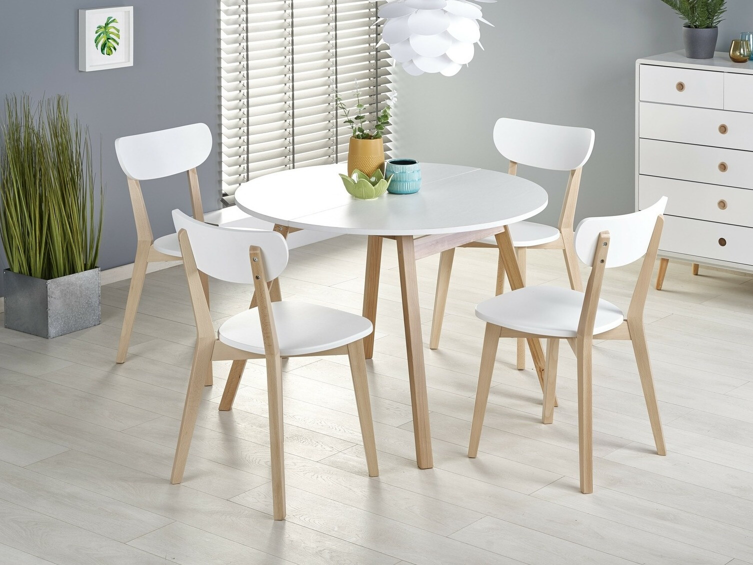 Mesa Houston 981 (Blanco brillante + Roble)