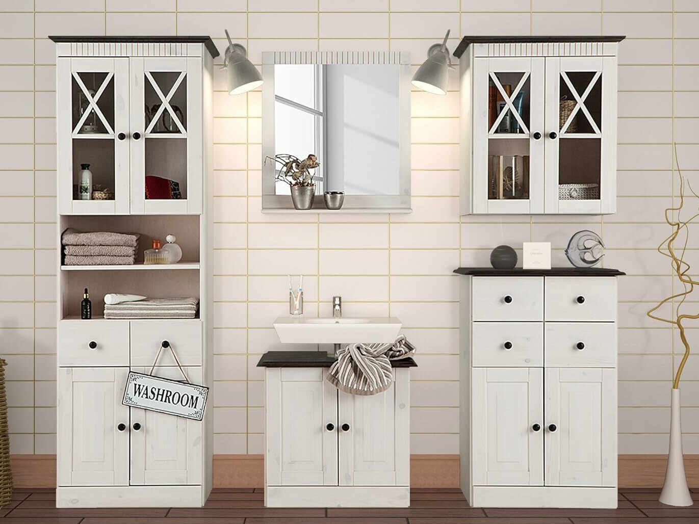 Armario colgante para baño Deletri 102 (Blanco + Havana Roble)