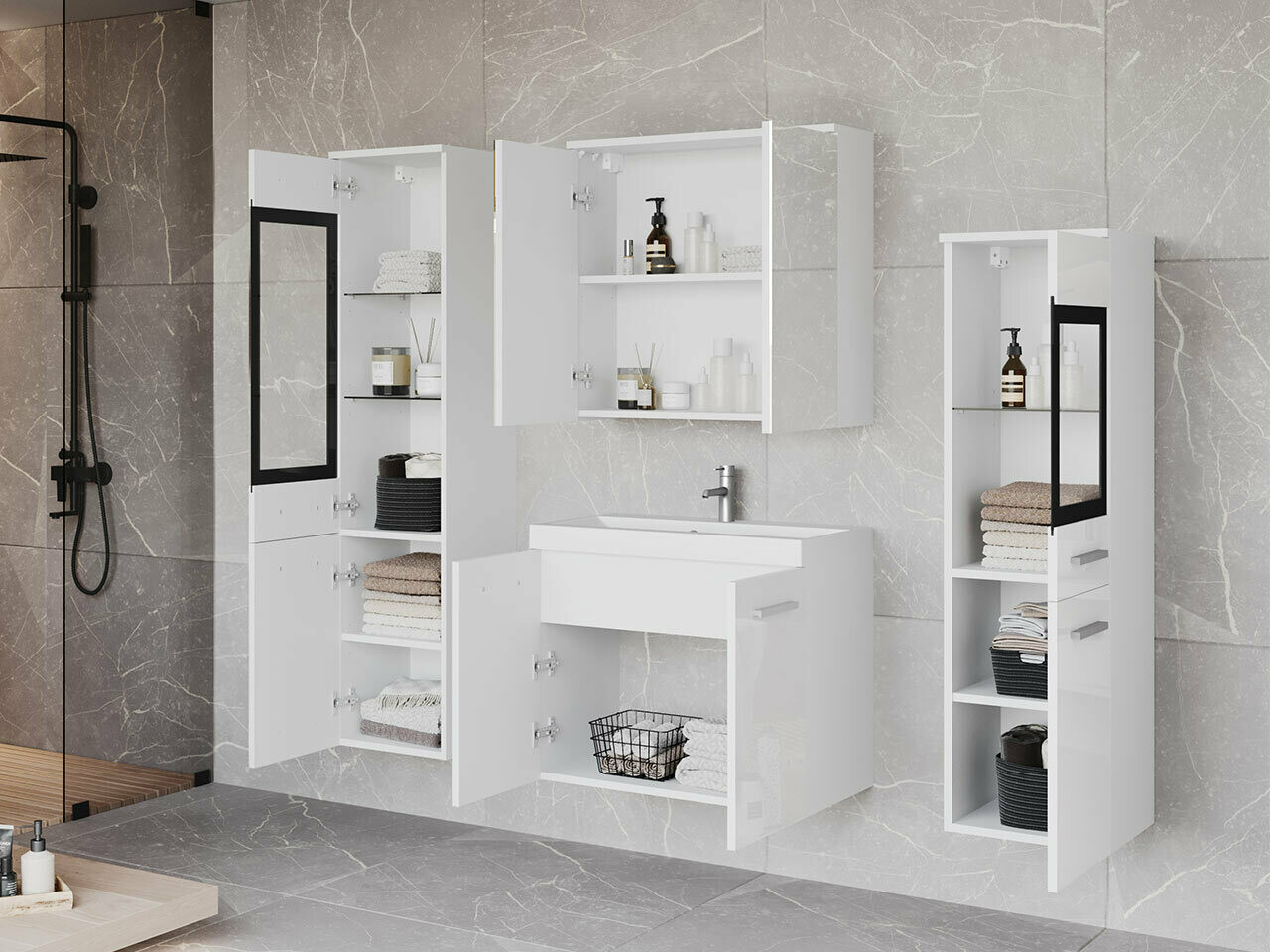 Conjunto de mueble de baño Sarasota 140 (Blanco brillante + Blanco)