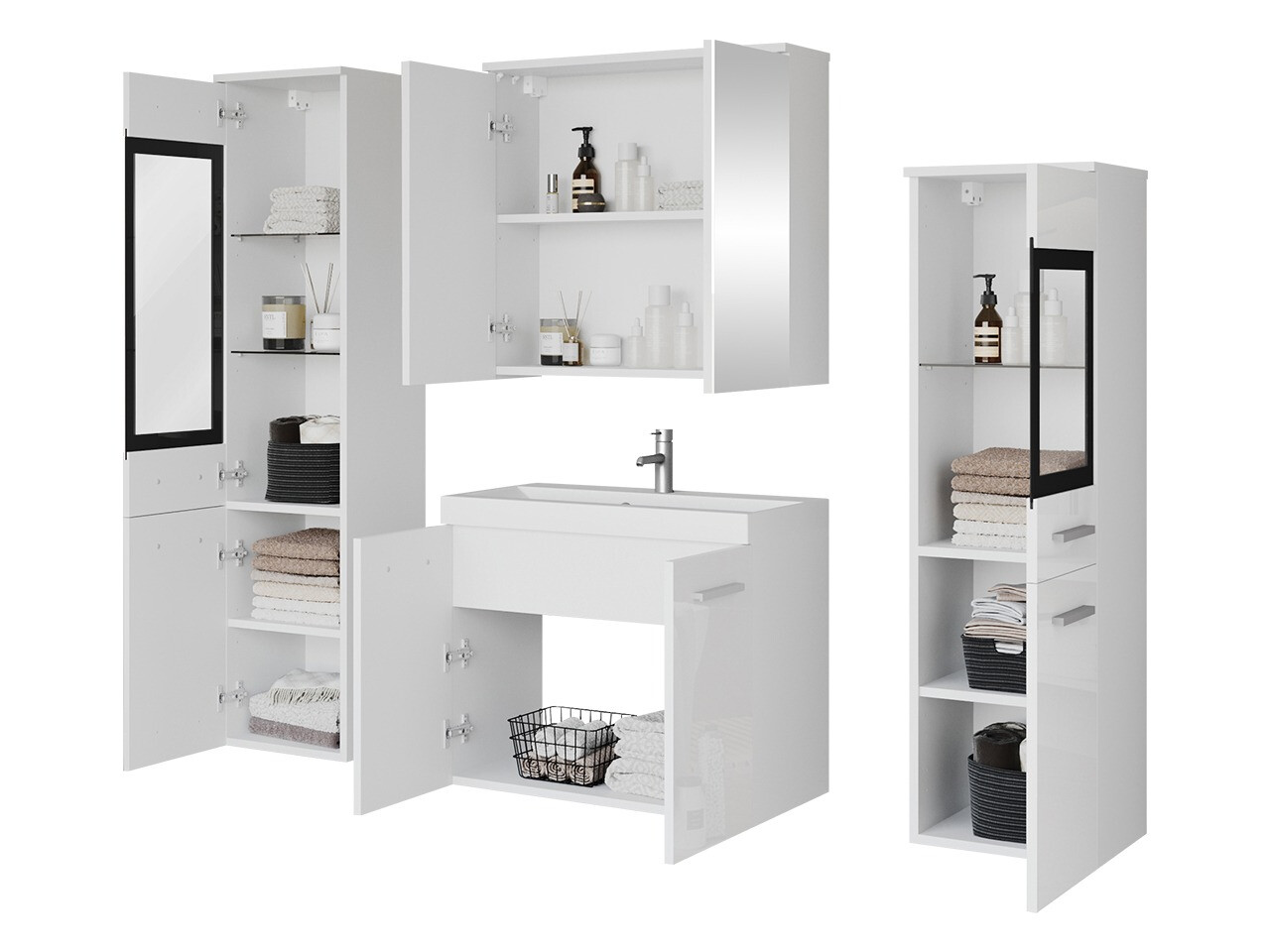 Conjunto de mueble de baño Sarasota 140 (Blanco brillante + Blanco)