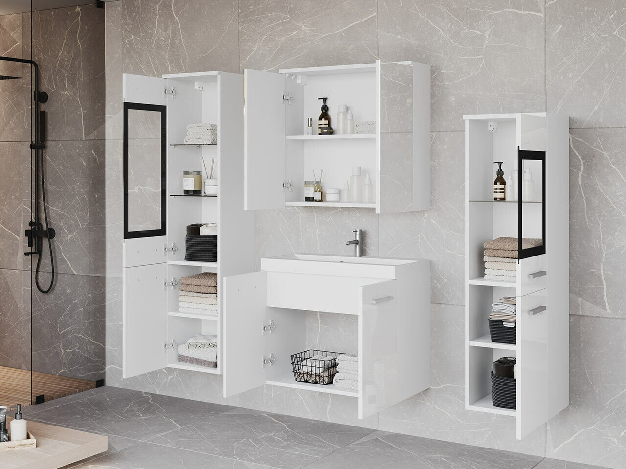 Conjunto de mueble de baño Scientia III (Blanco brillante + Blanco)