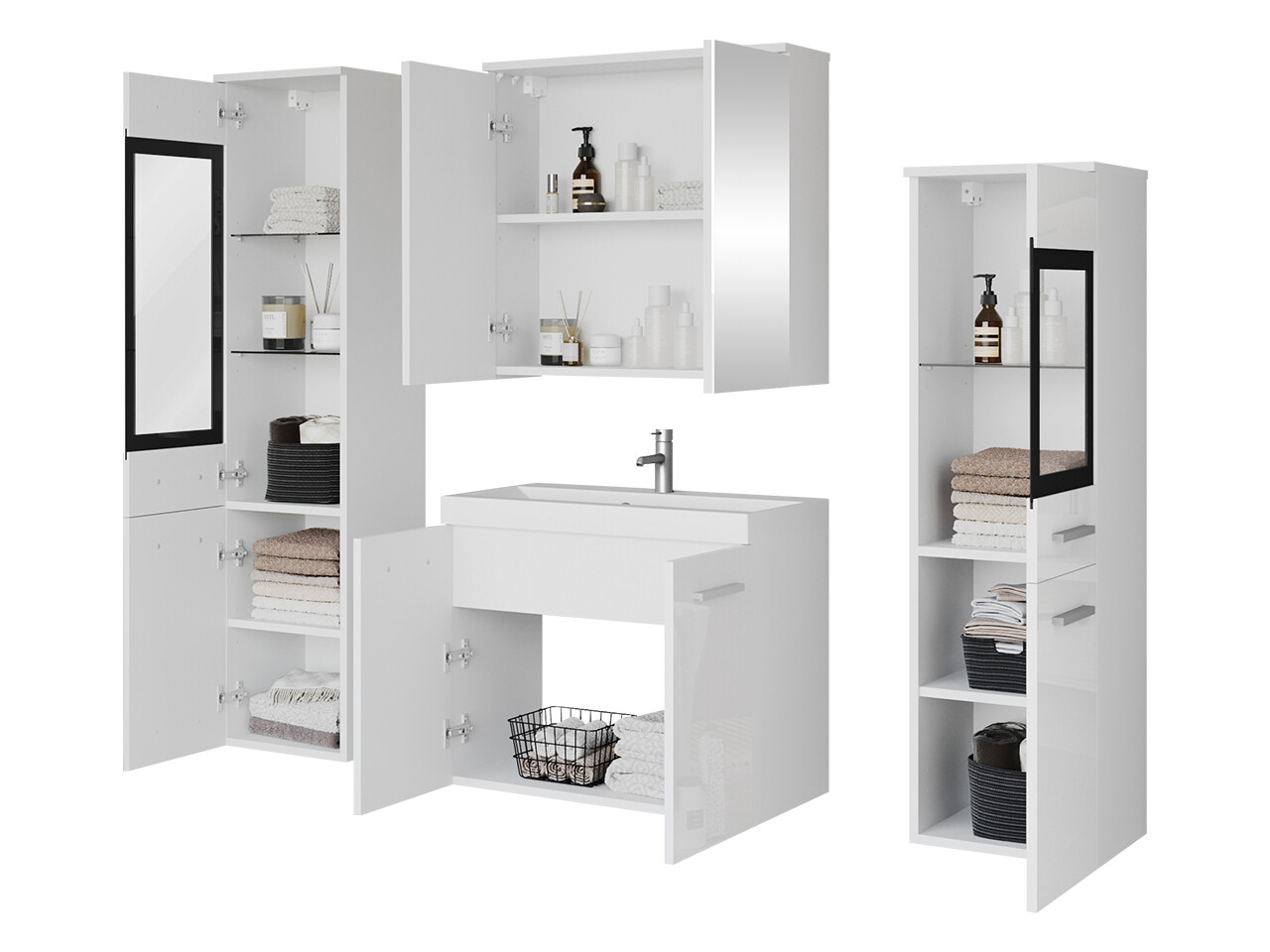 Conjunto de mueble de baño Scientia III (Blanco brillante + Madera gris)