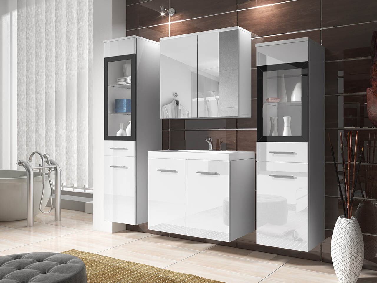 Conjunto de mueble de baño Sarasota 140 (Blanco brillante + Blanco)