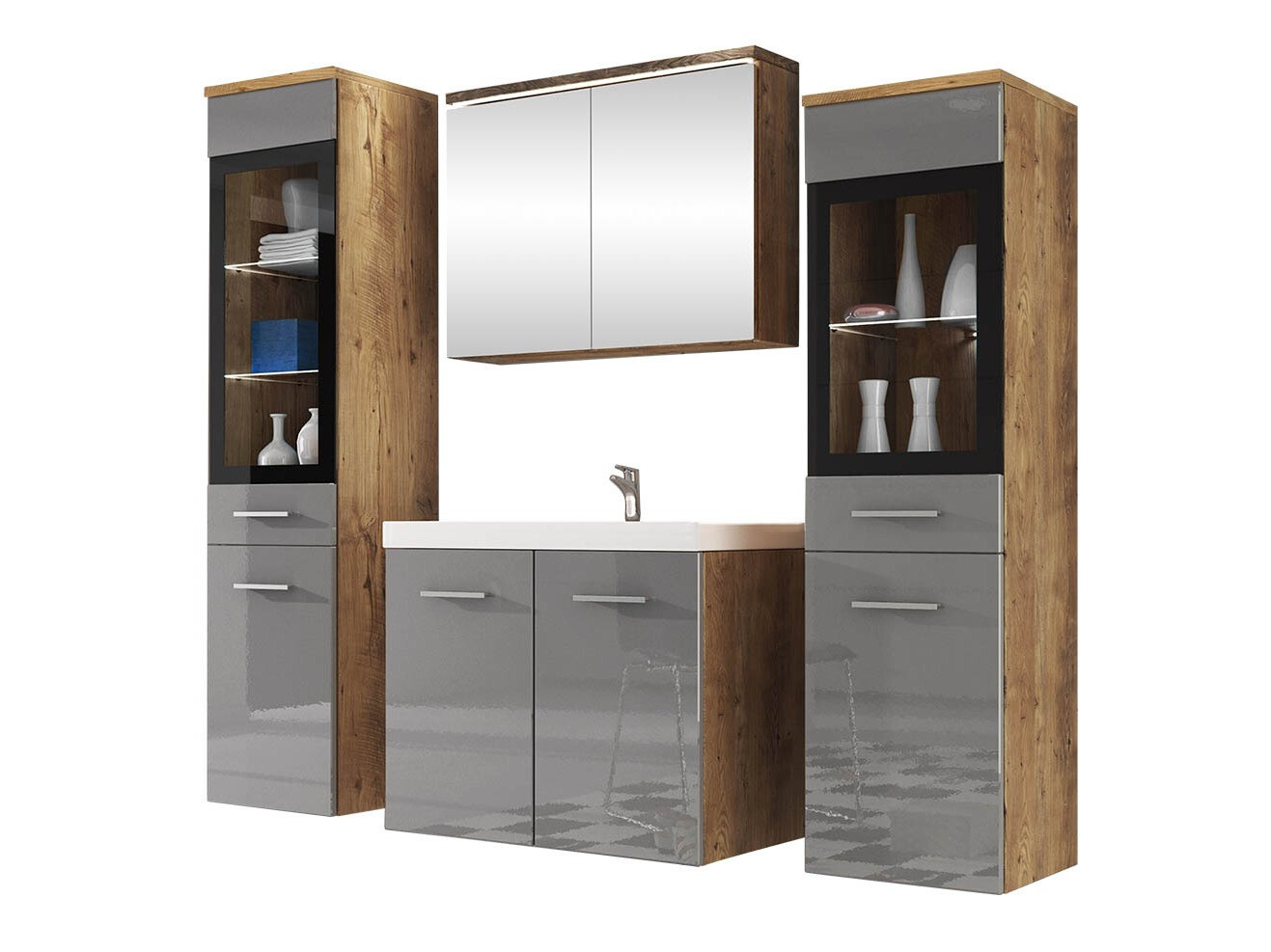 Conjunto de mueble de baño Sarasota 140 (Gris brillante + Castaña)