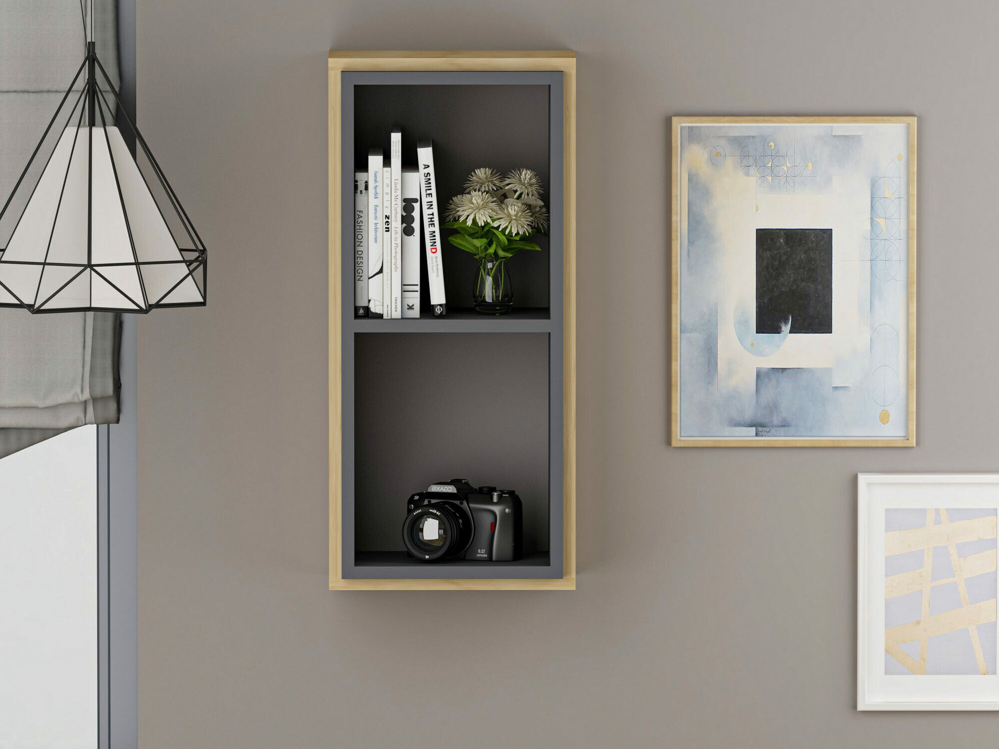 Estantería de pared Kailua 1854 (Antracita + Roble)