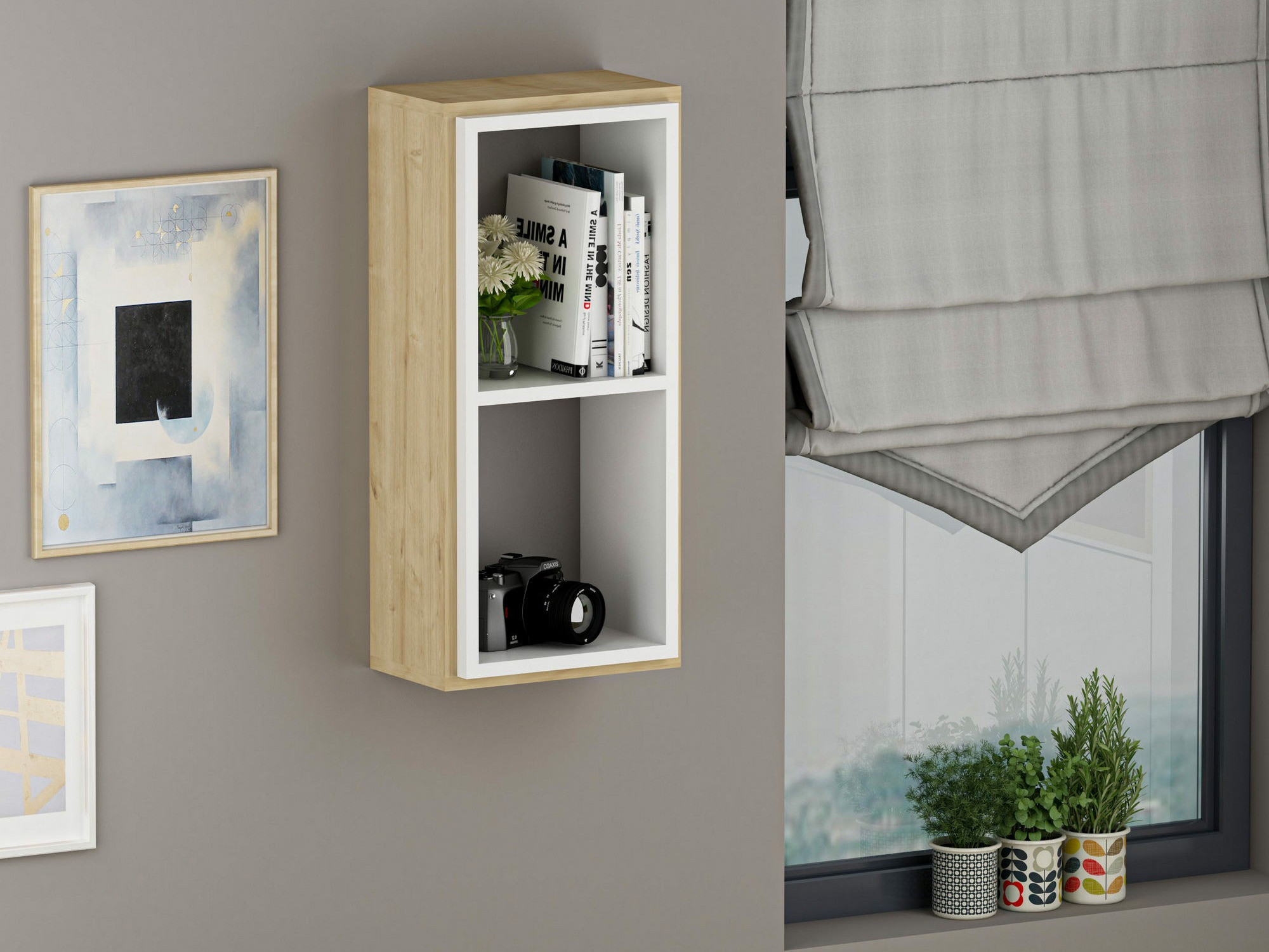 Estantería de pared Kailua 1854 (Blanco + Roble)