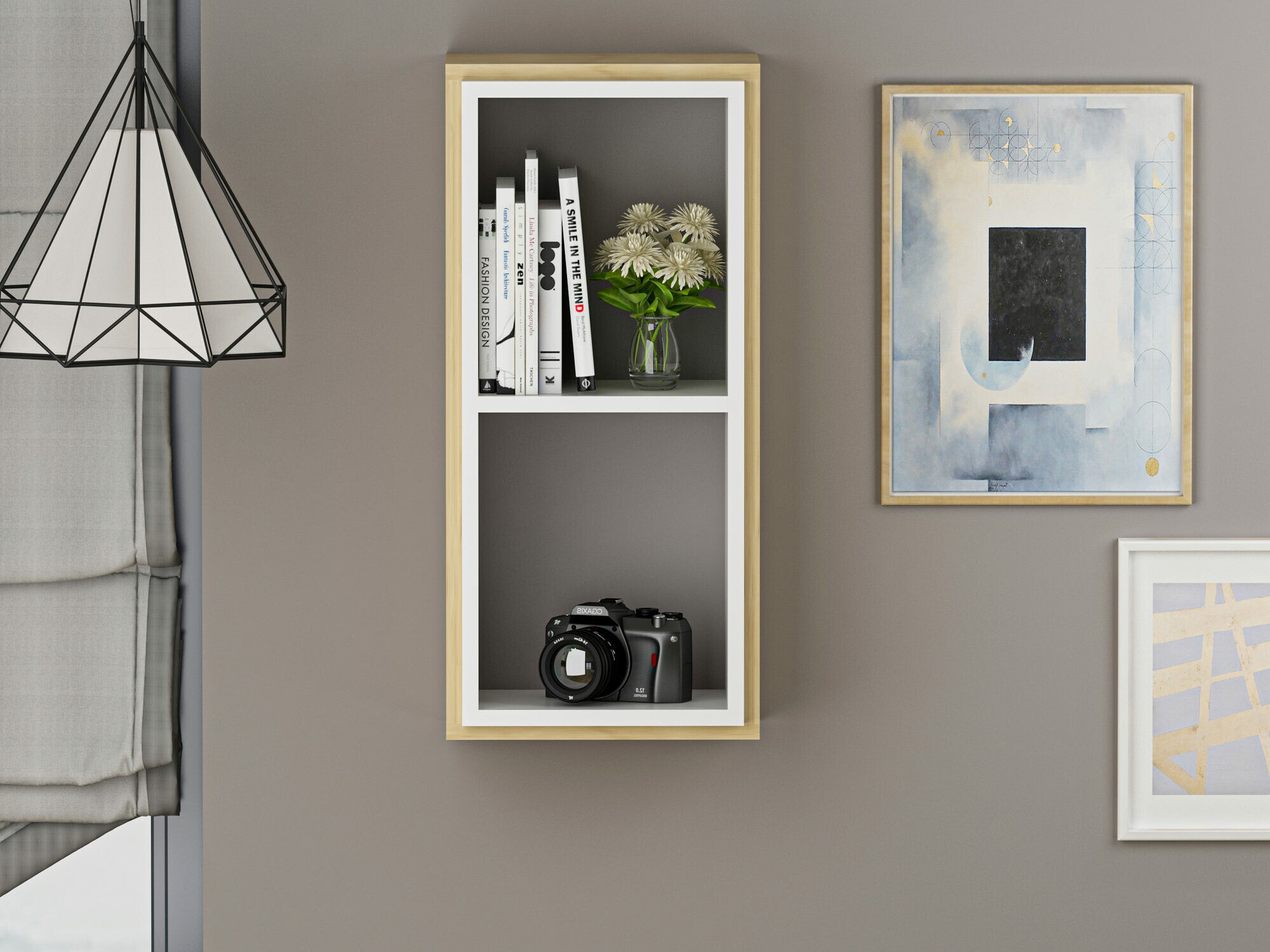 Estantería de pared Kailua 1854 (Blanco + Roble)