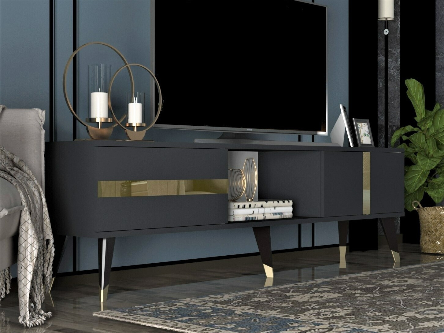 Mueble TV Kailua 1871 (Antracita + Dorado)