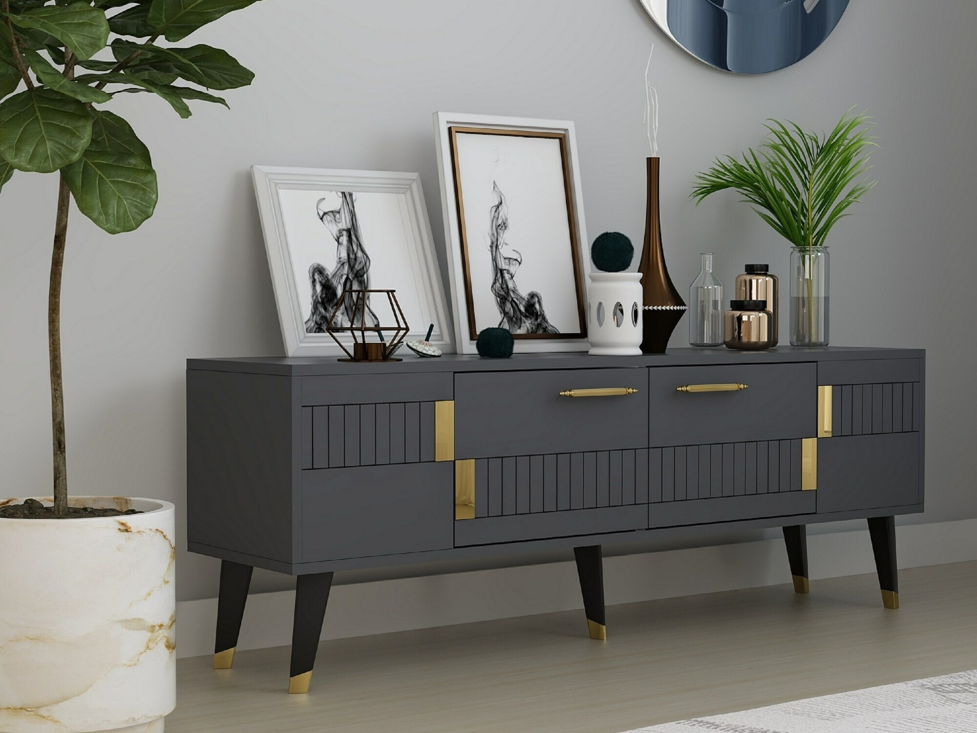 Mueble TV Kailua 1880 (Antracita + Dorado)