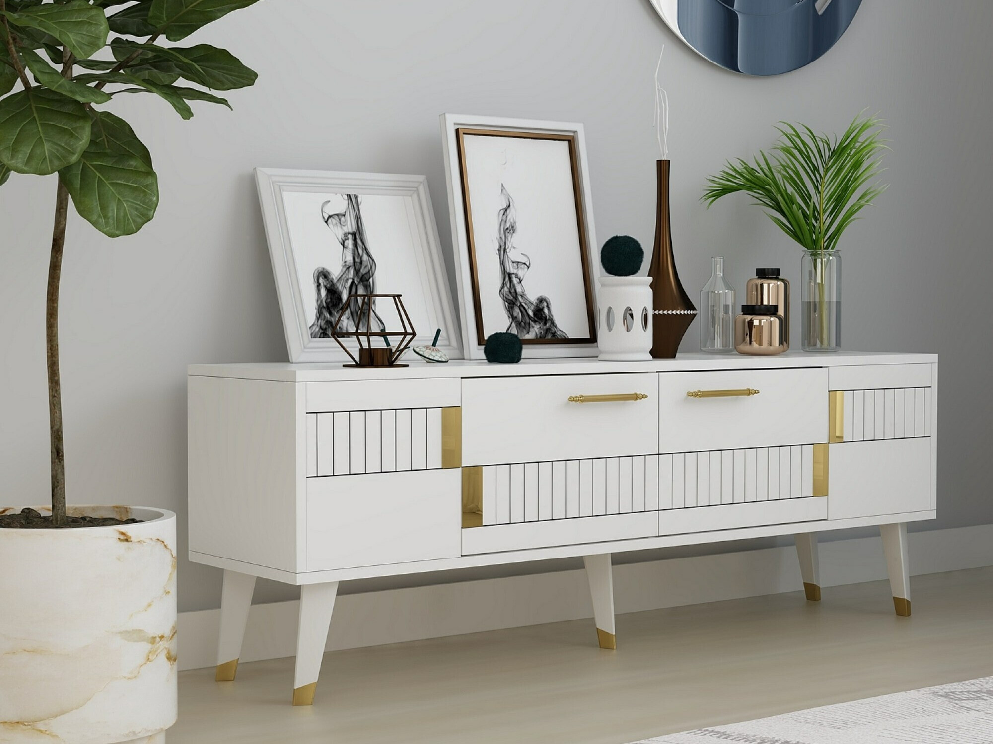 Mueble TV Kailua 1880 (Blanco + Dorado)