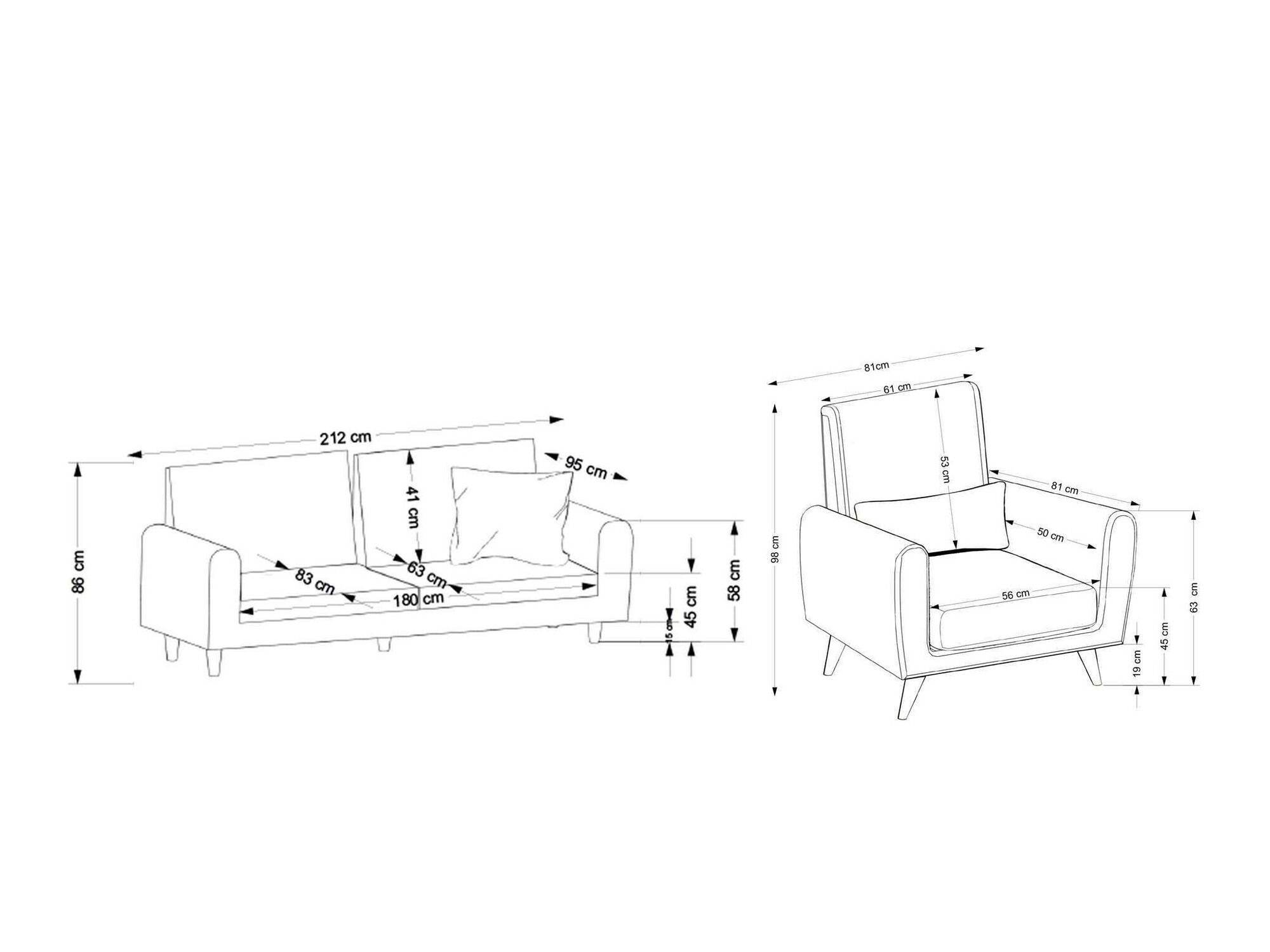 Conjunto de muebles tapizado Altadena C131 (Blanco + Gris oscuro)